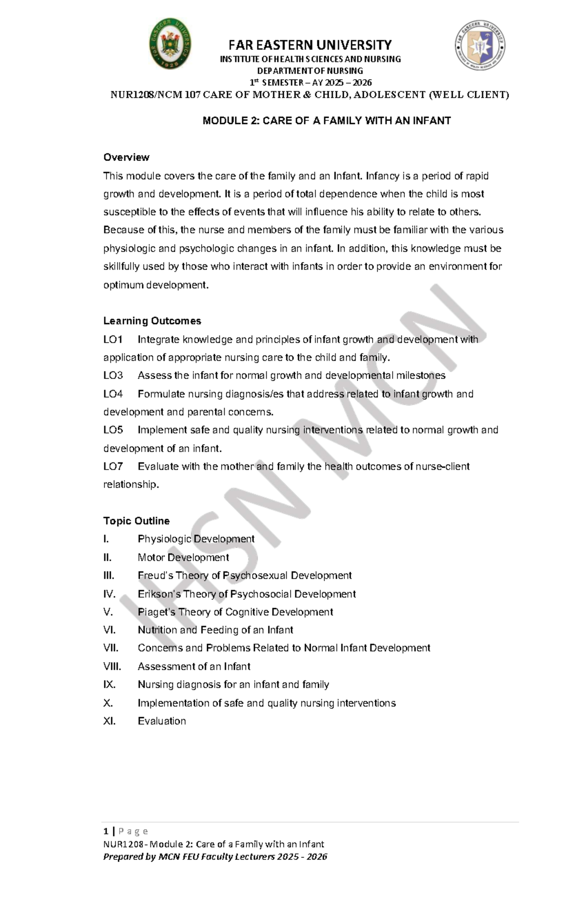 NUR1208/NCM 107 Module 2: Nursing Care for Infants and Families - Studocu