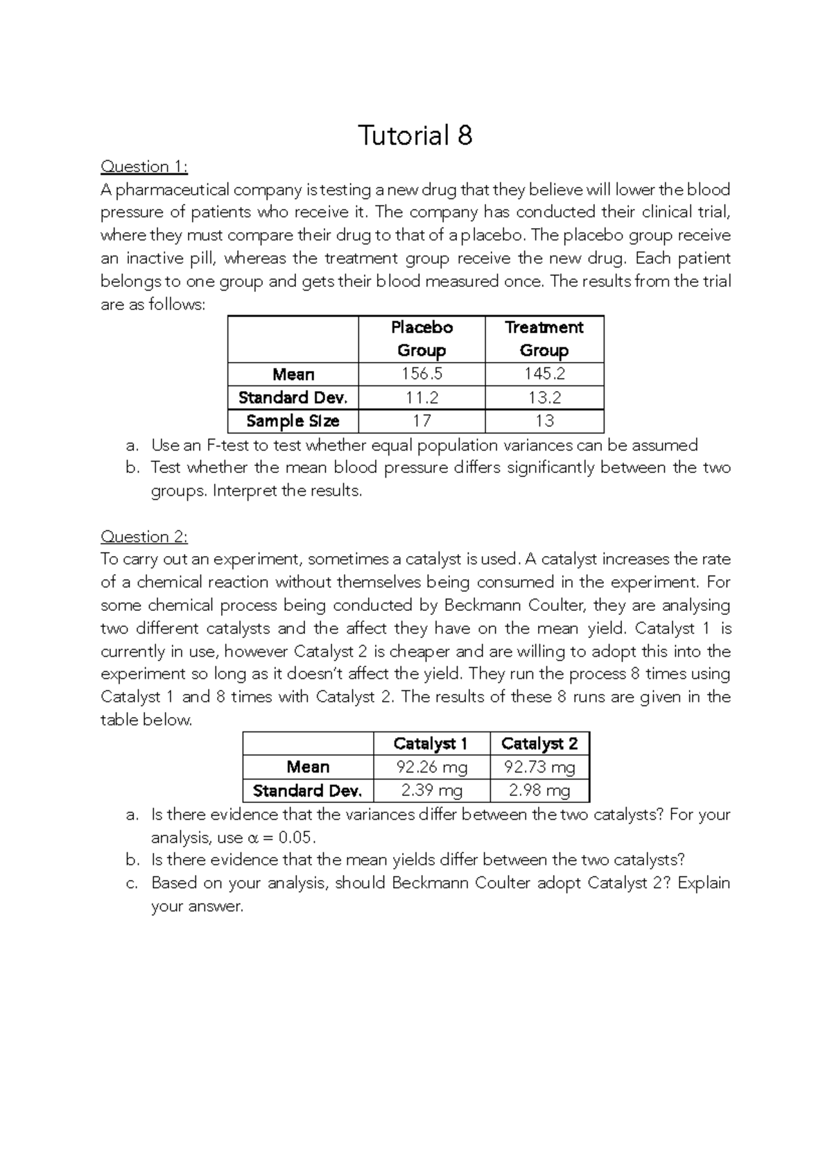 Tutorial 08: Drug Testing & Catalyst Analysis in Clinical Trials - Studocu