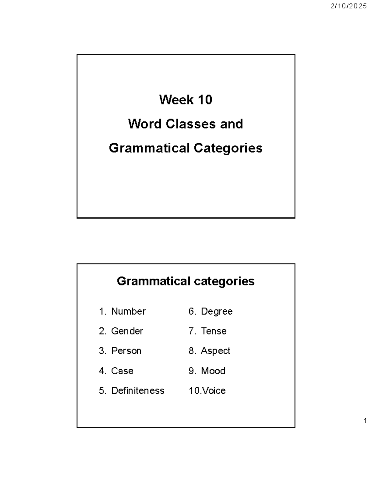 Week 10 - Word Classes & Grammatical Categories Lecture Notes - Studocu