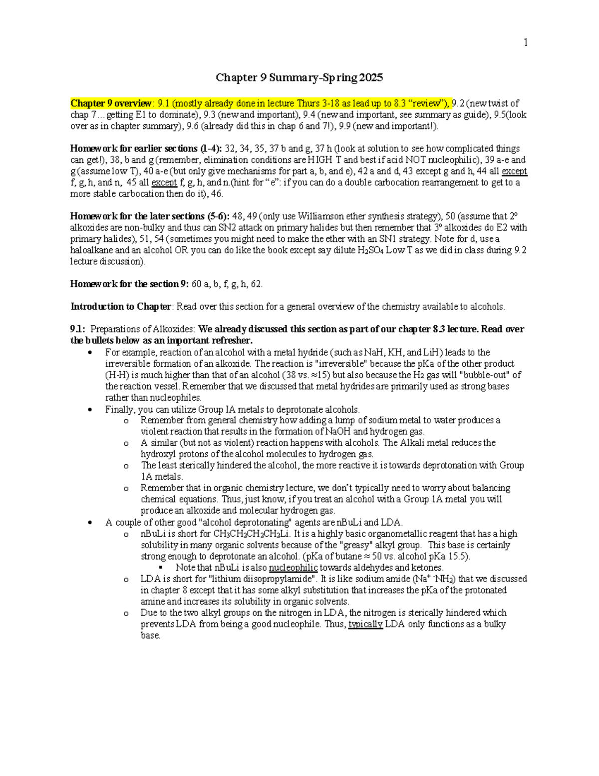 2254 310 Ch 09 Summary - organic chem chap 9 notes - Chapter 9 Summary ...
