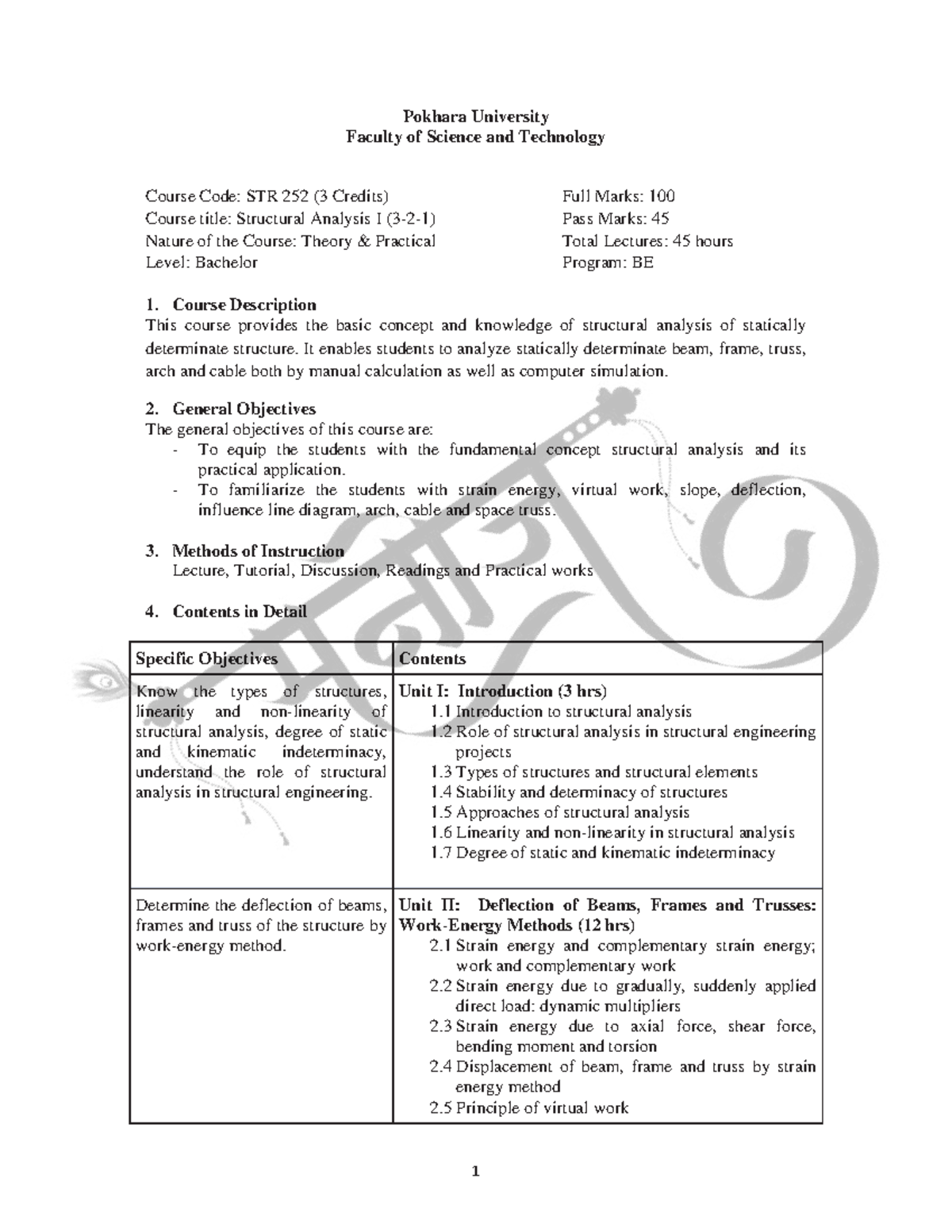 Structural Analysis I - STR 252 Course Overview and Key Concepts - Studocu