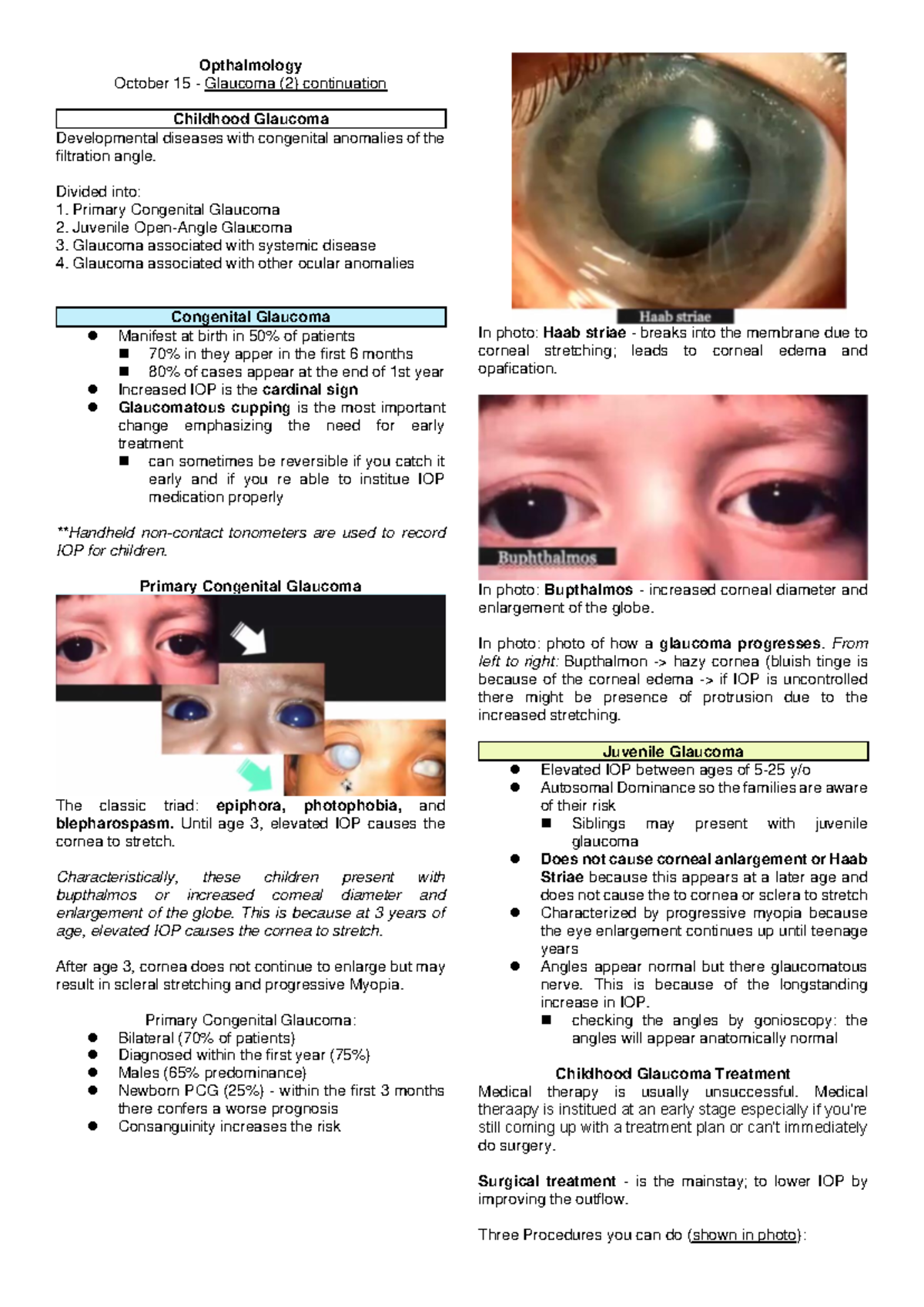 Childhood Glaucoma Management and Treatments - OPHTH 101 Notes - Studocu