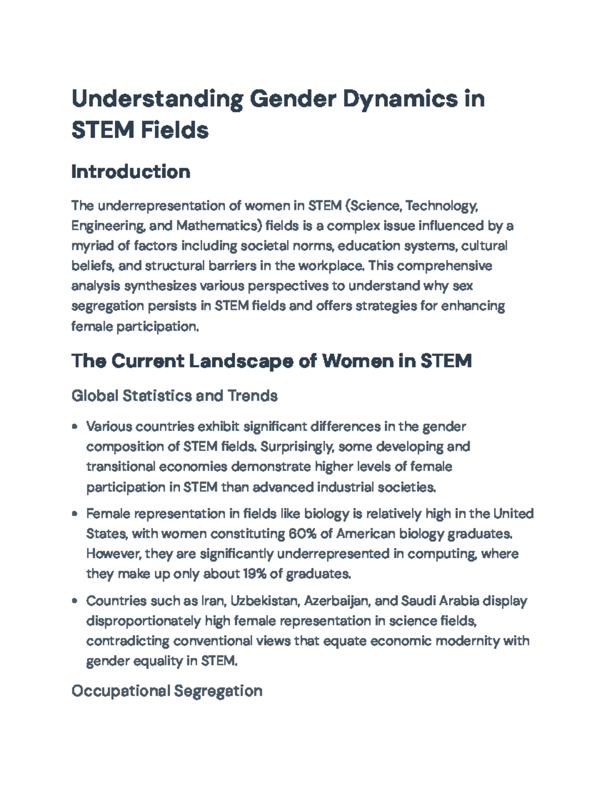 Understanding Gender Dynamics and Disparities in STEM Fields Analysis ...