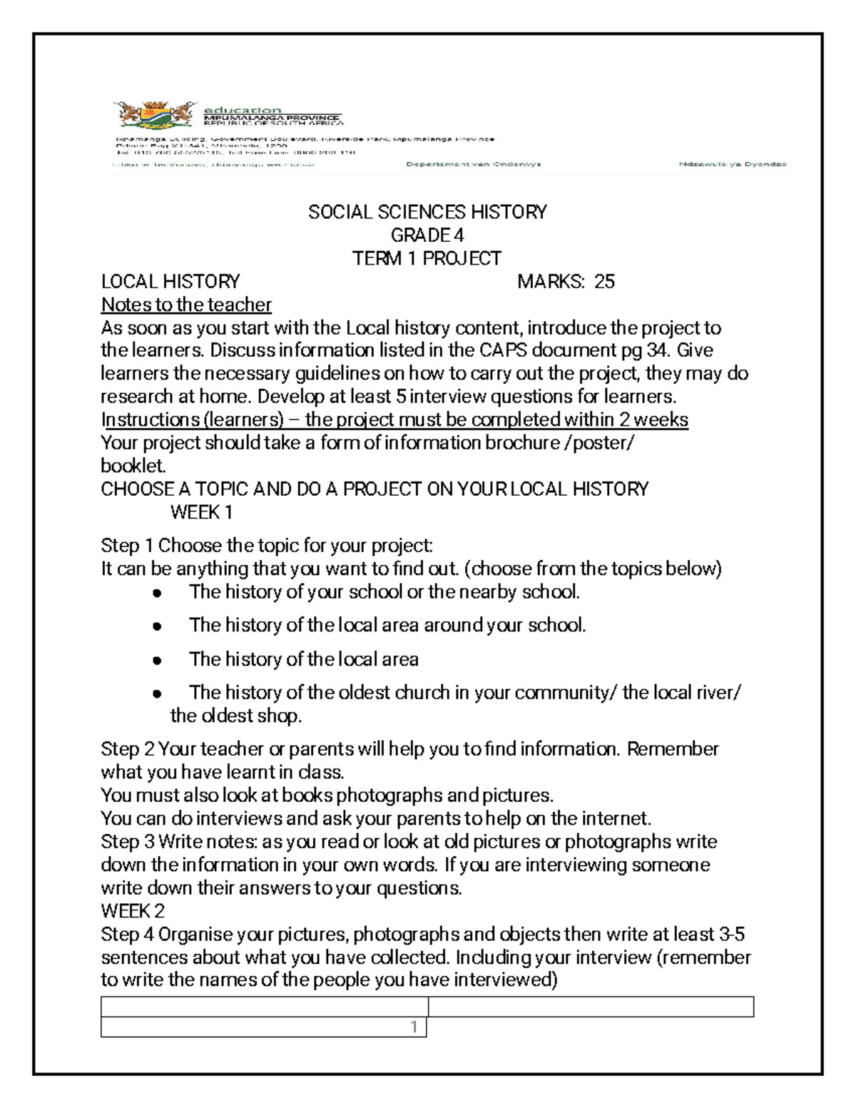 Grade 4 History 1st Term Project: Local History Research Guide - Studocu