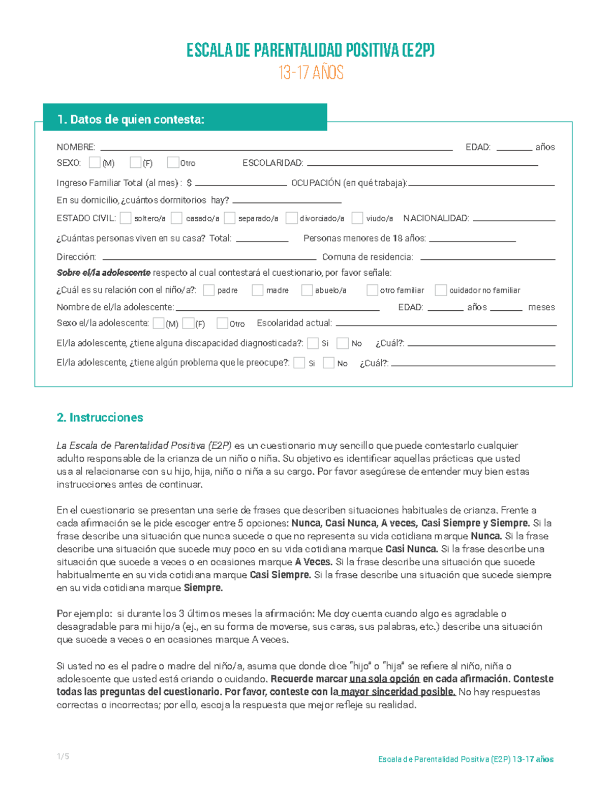 Manual de la Escala de Parentalidad Positiva (E2P) para Adolescentes ...