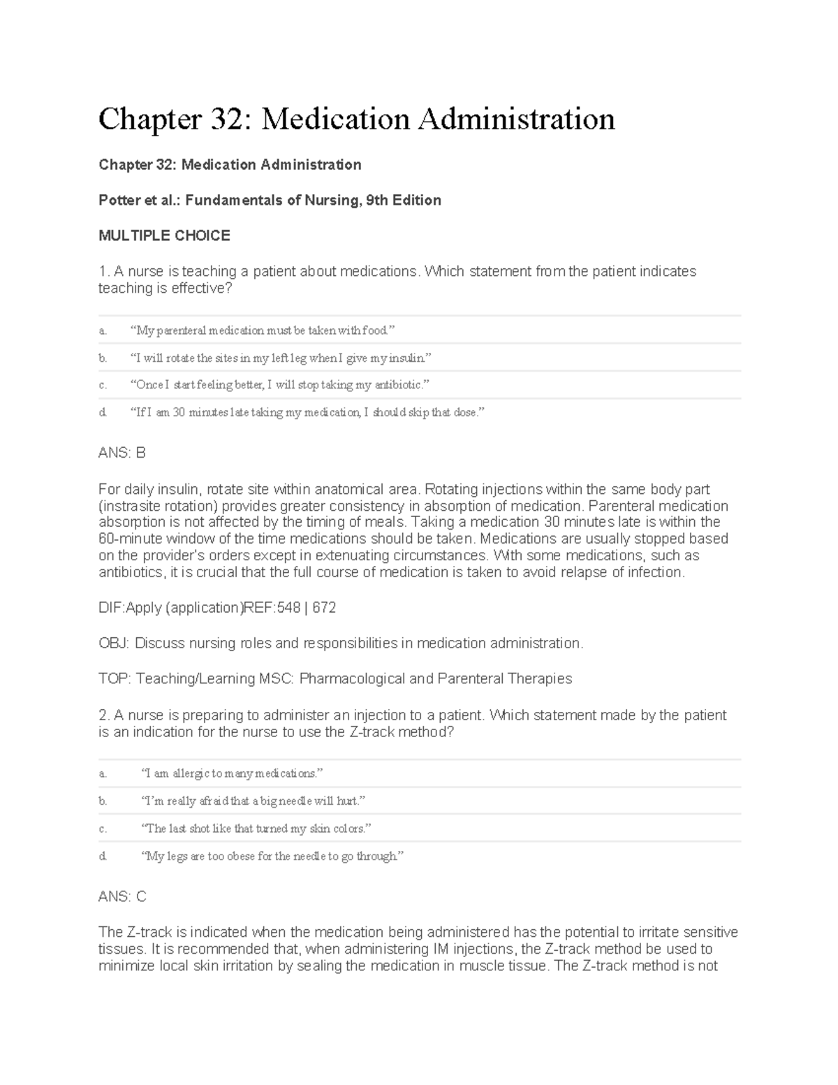 Chapter 32 - Medication Administration in Nursing (N1A) Study Guide ...
