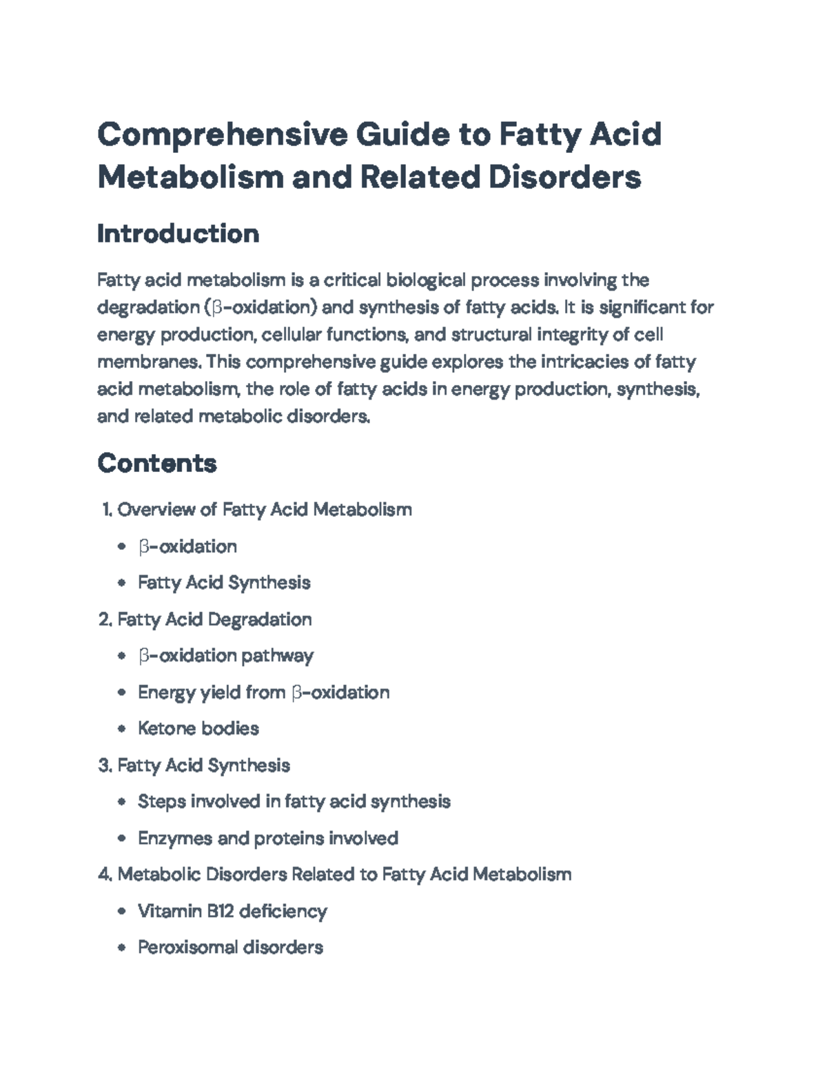 Comprehensive Guide to Fatty Acid Metabolism and Disorders ...