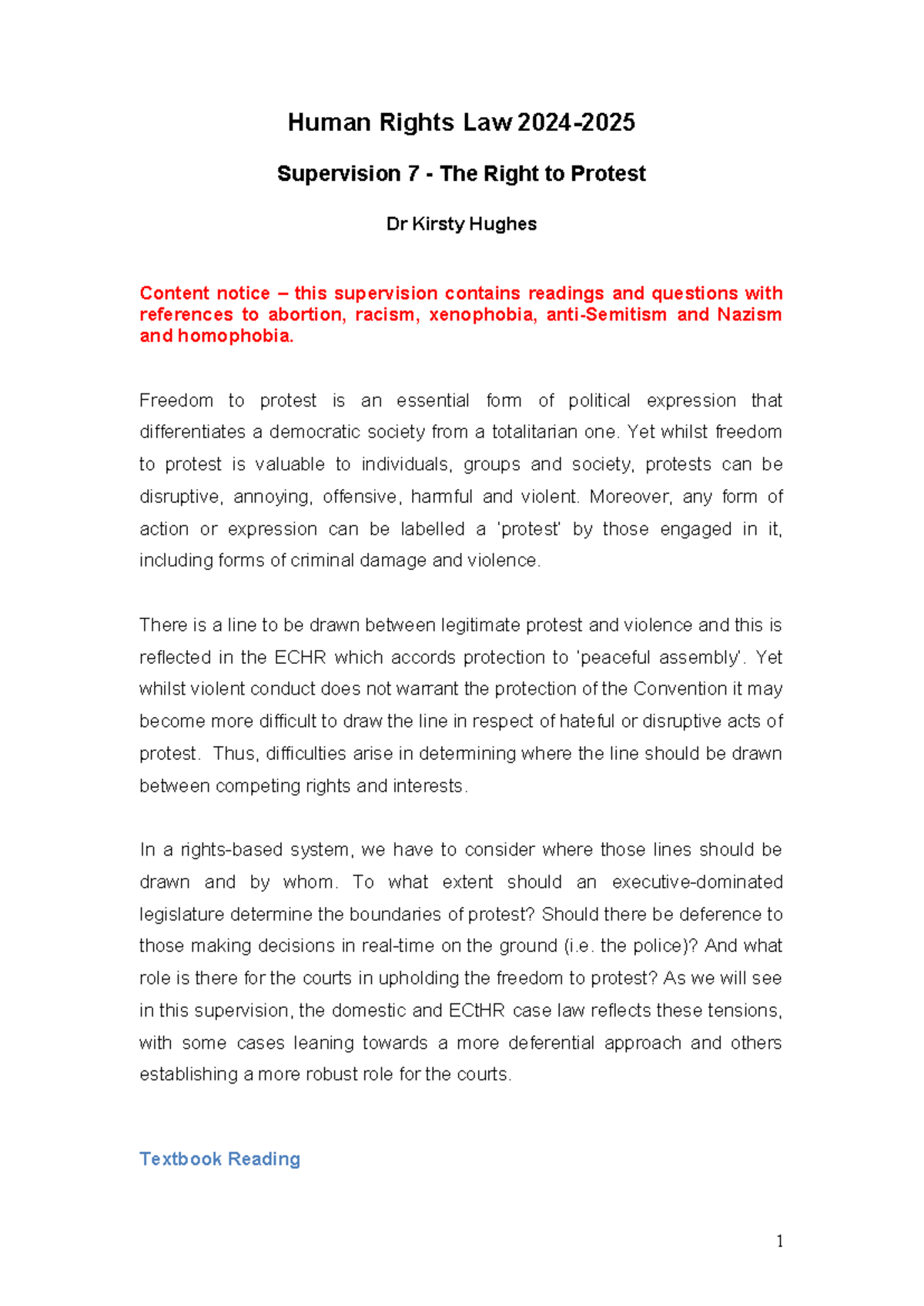 Supervision 7 Protest - Supo 7 - Human Rights Law 2024- Supervision 7 ...