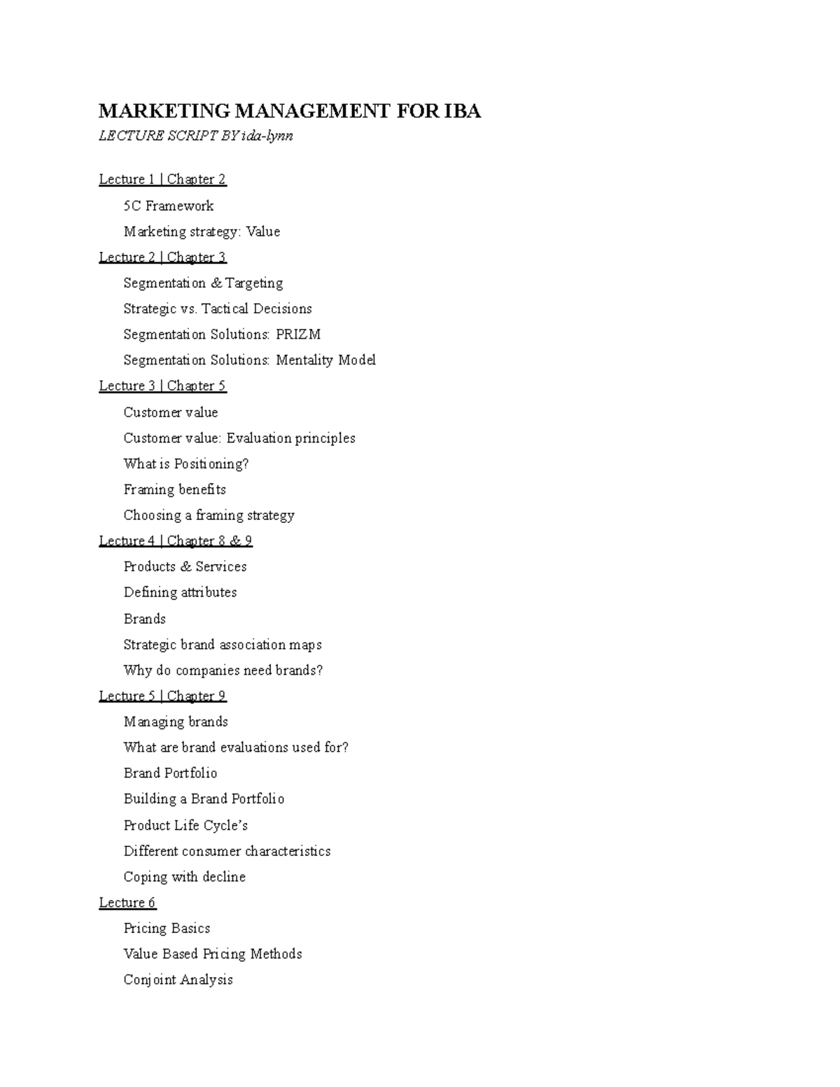 Marketing Management Lecture Notes (IBA) - Key Concepts and Strategies ...