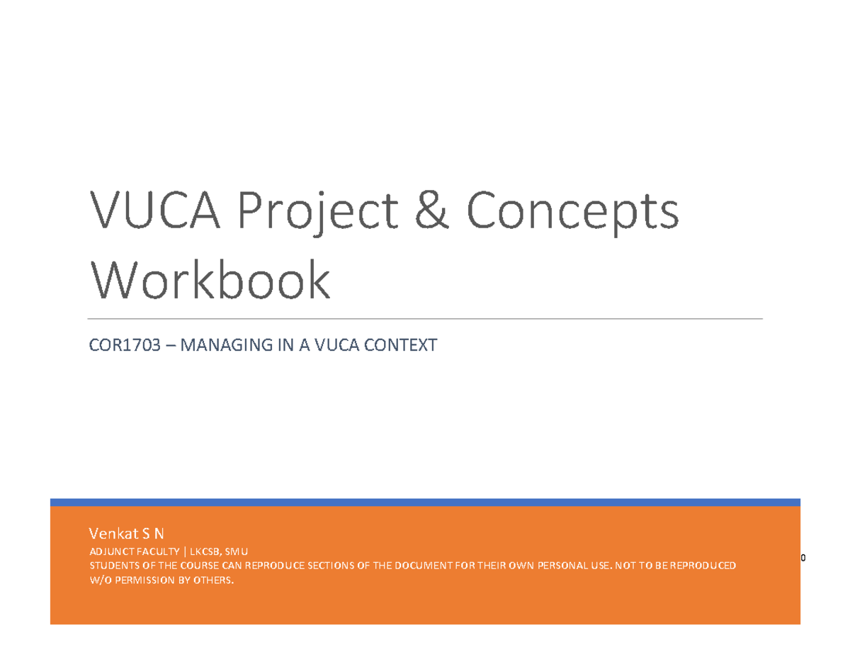 VUCA Project Concepts Workbook COR1703: Strategies for Managing in a ...