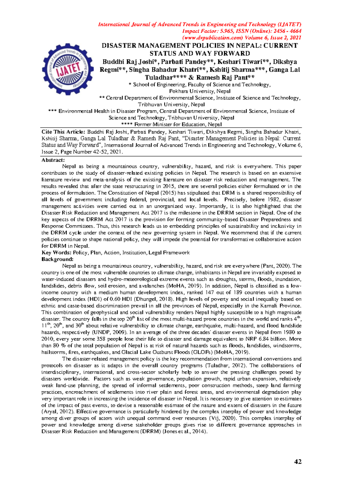 **Disaster Management Policies in Nepal: Progress and Challenges (ENG ...