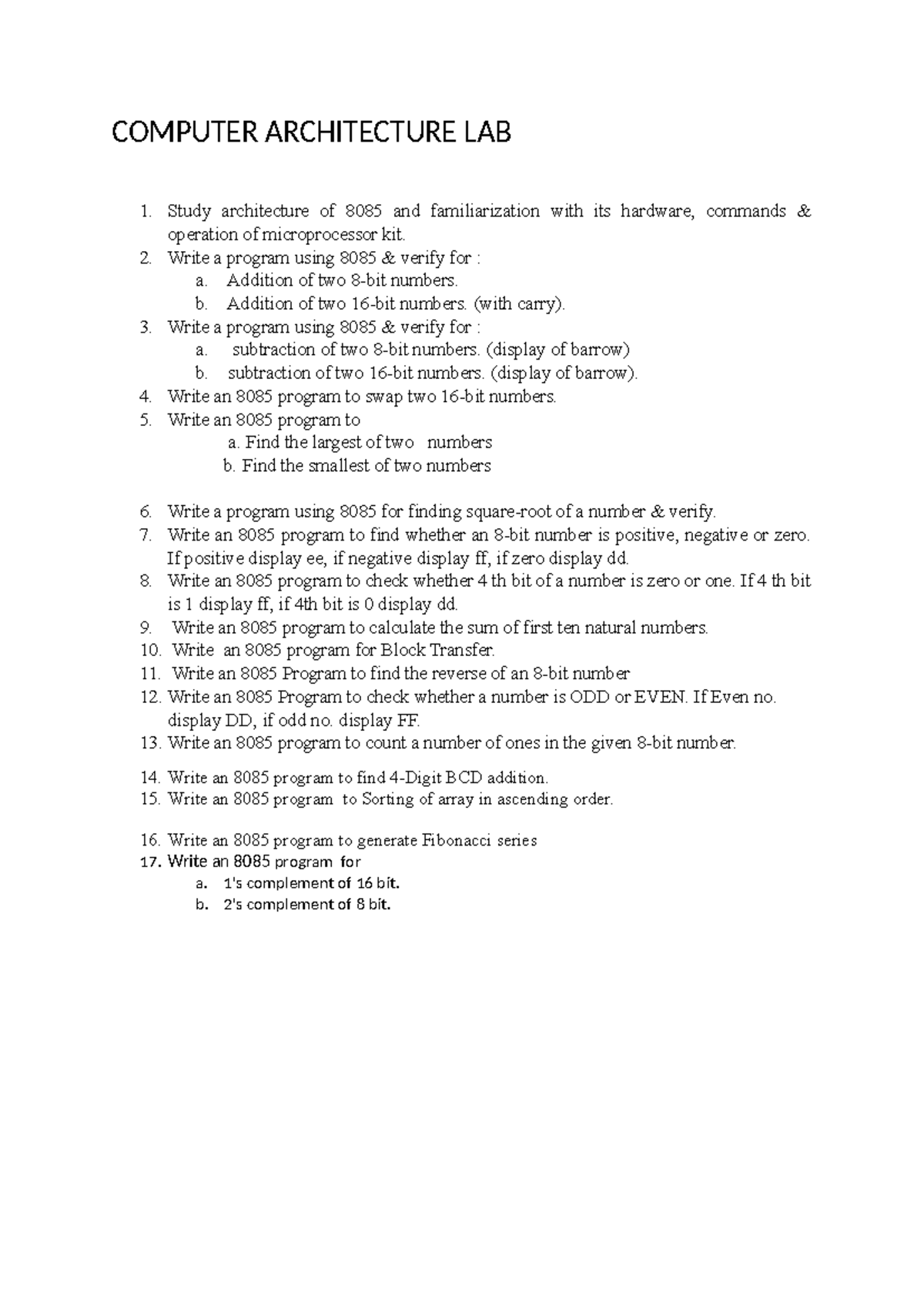 Coputer arciture program - COMPUTER ARCHITECTURE LAB 1. Study ...