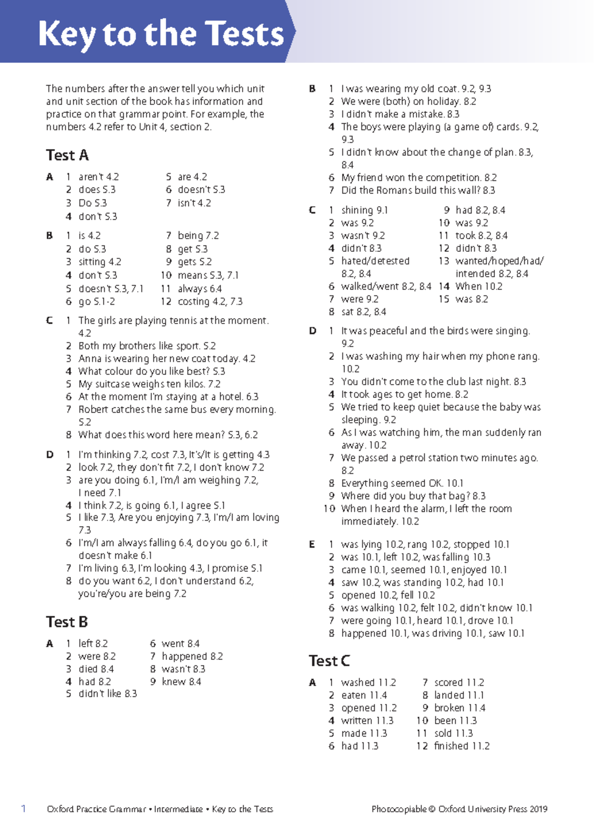 Key to Oxford Practice Grammar Intermediate Tests - Studocu