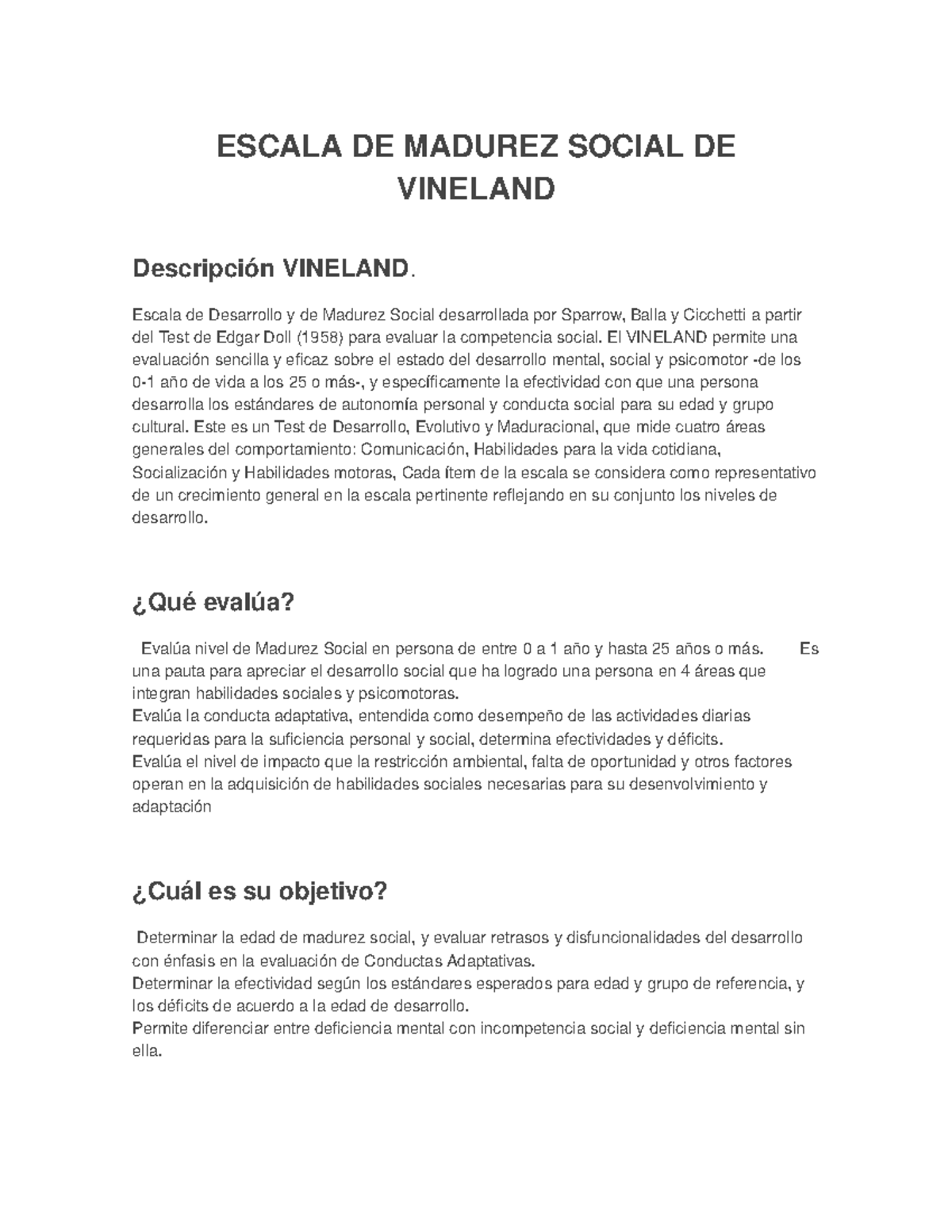 Escala de Madurez Social Vineland: Evaluación y Áreas Clave - Document Preview