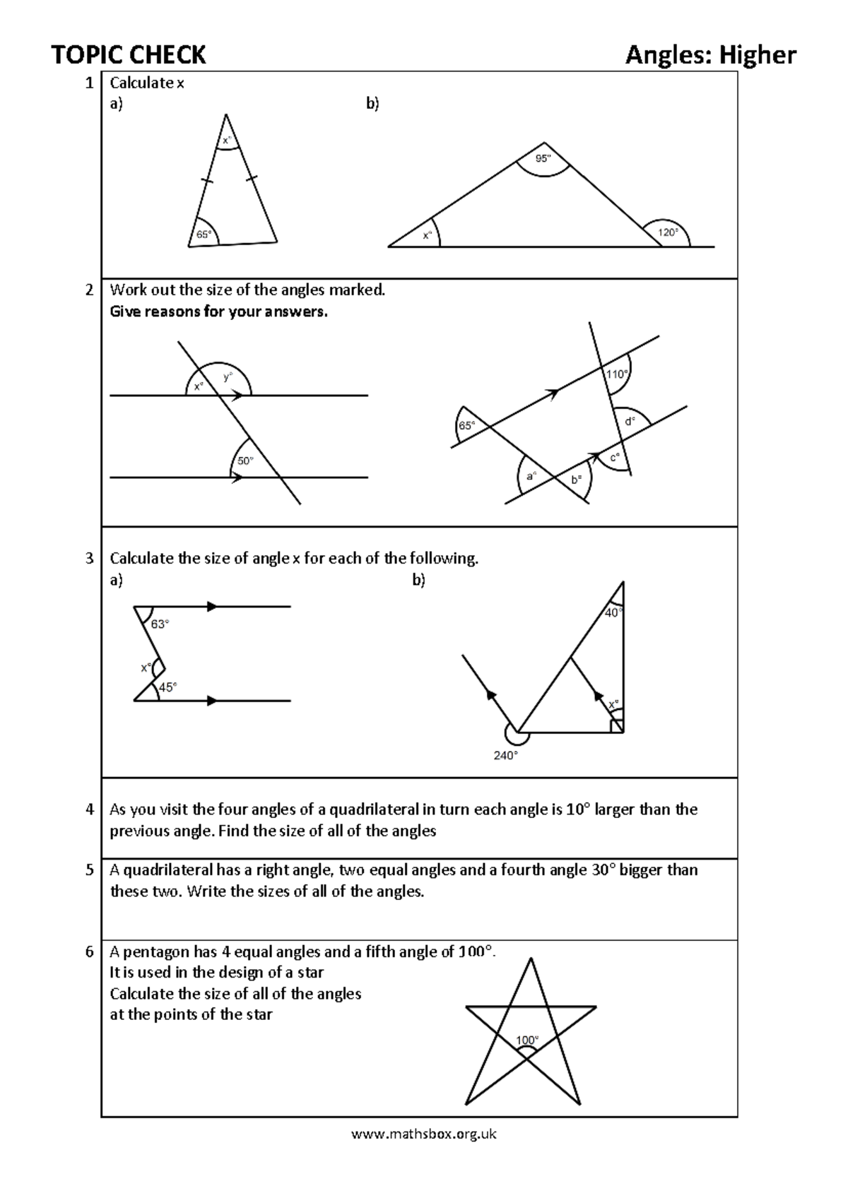 Angles - Maths Quiz: Topic Check 1 on Calculating Angles - Studocu