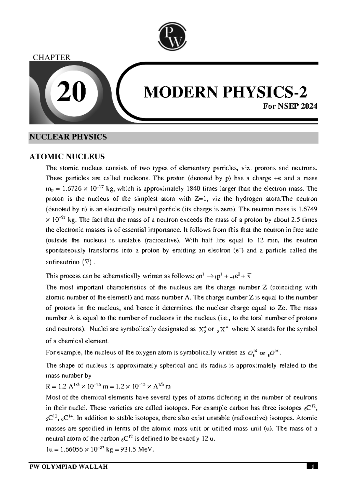 NSEP 2024 Modern Physics Module 02: Comprehensive Notes on