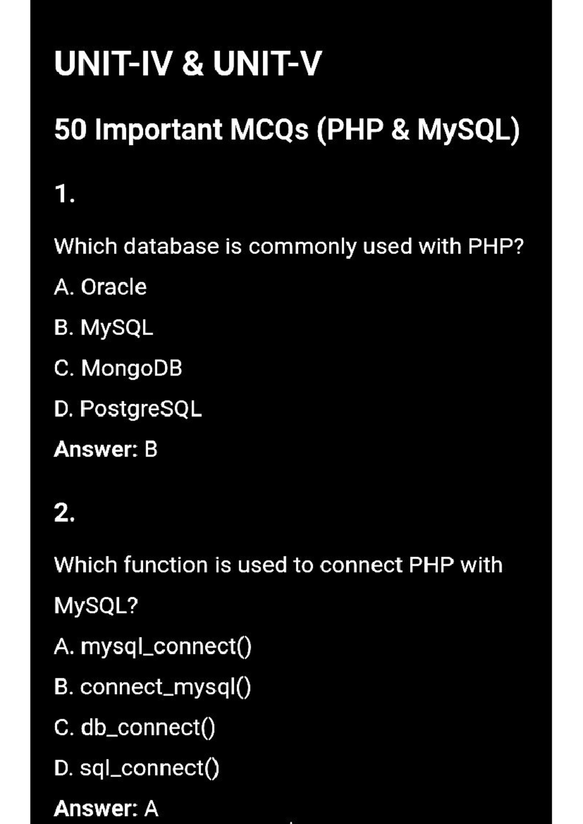 PHP Unit 4,5: 50 Essential MCQs for Web Development - Studocu