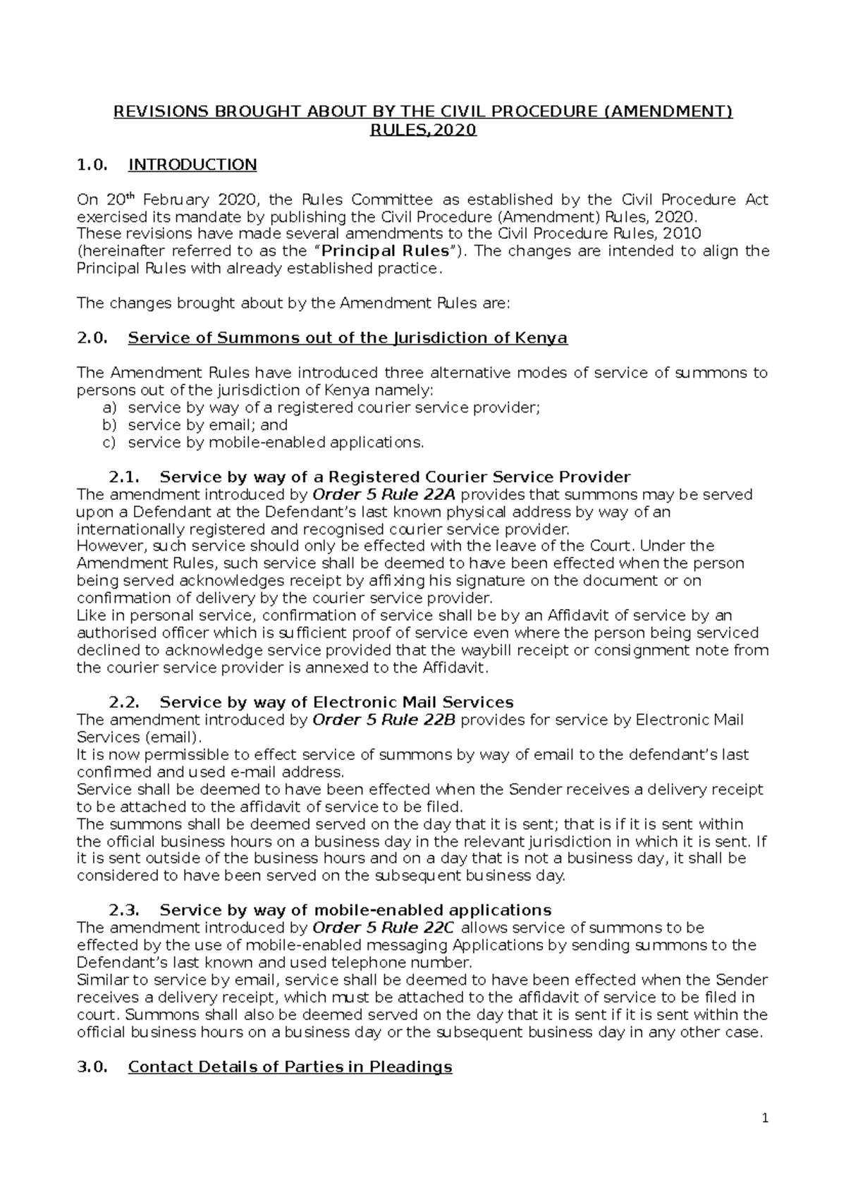 Civil Procedure (Amendment) Rules 2020: Key Revisions Part 1 - Studocu