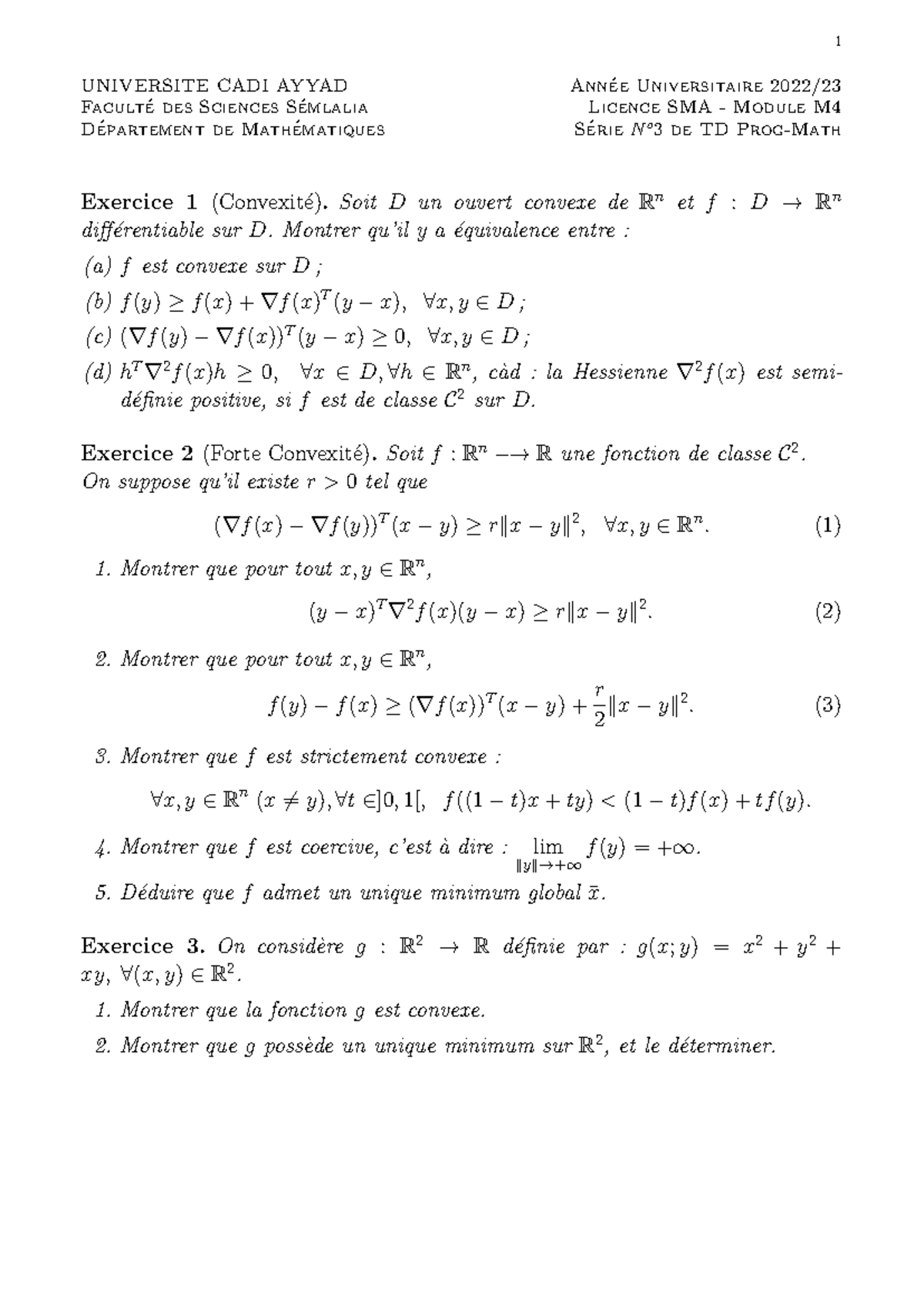 SMA-Programmation Mathématique-2223 TD N°3 - 1 UNIVERSITE CADI AYYAD ...