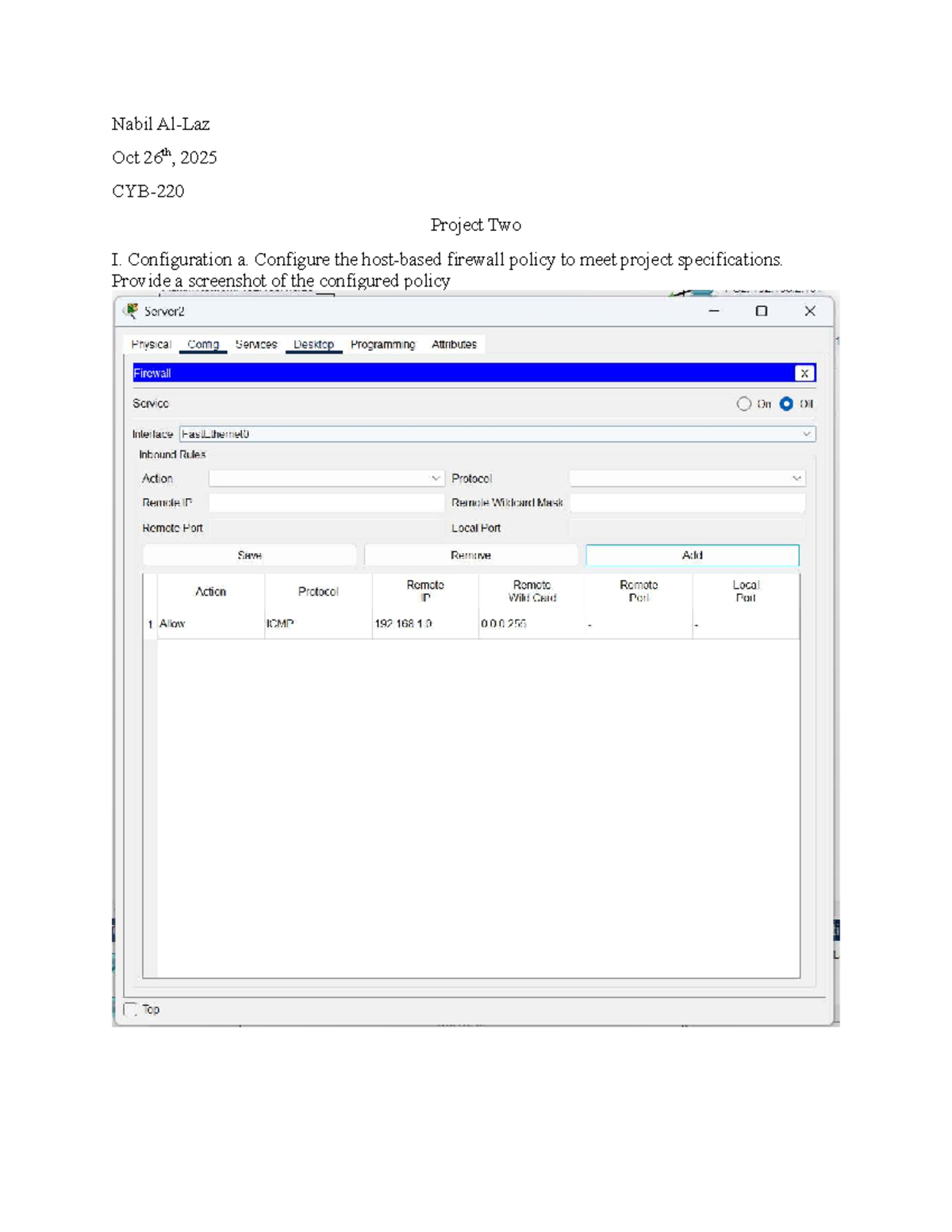 CYB 220 Project II: Firewall & FTP Server Configuration Guide - Studocu