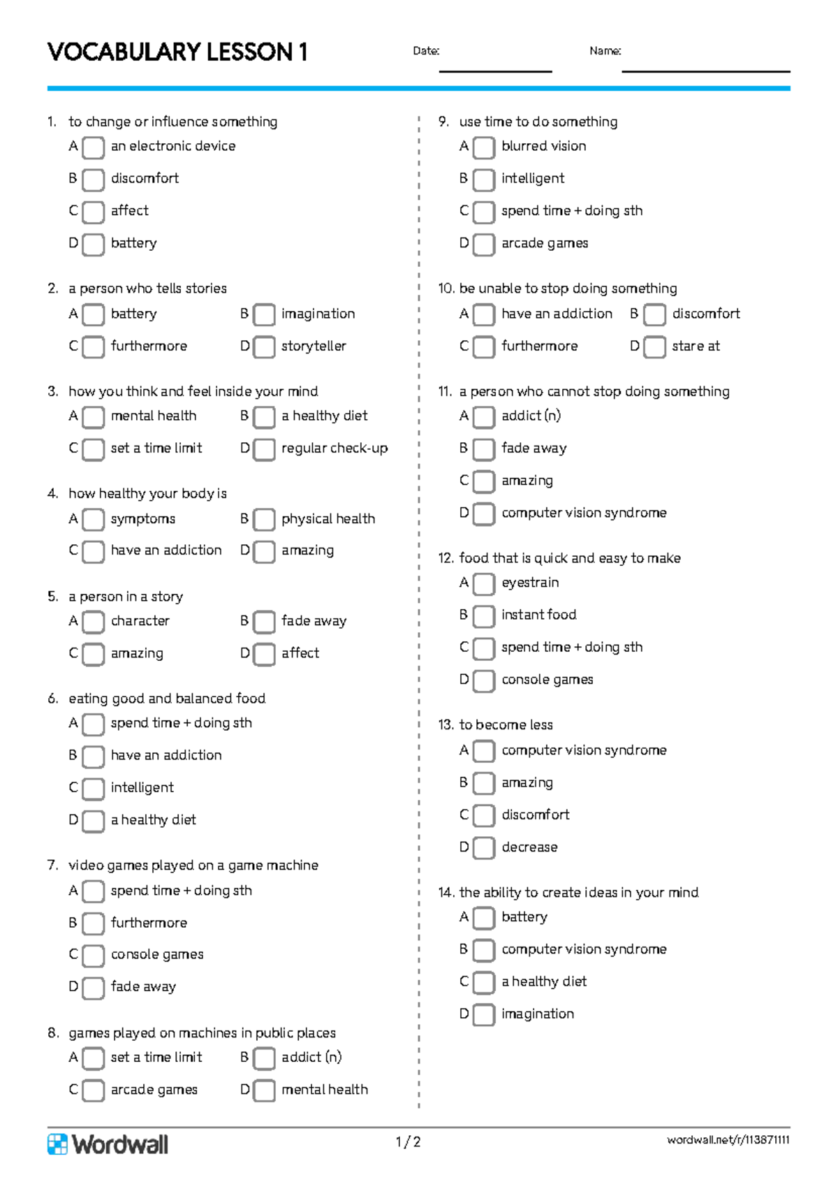 Vocabulary Lesson 1 Quiz: Key Terms and Definitions - Studocu