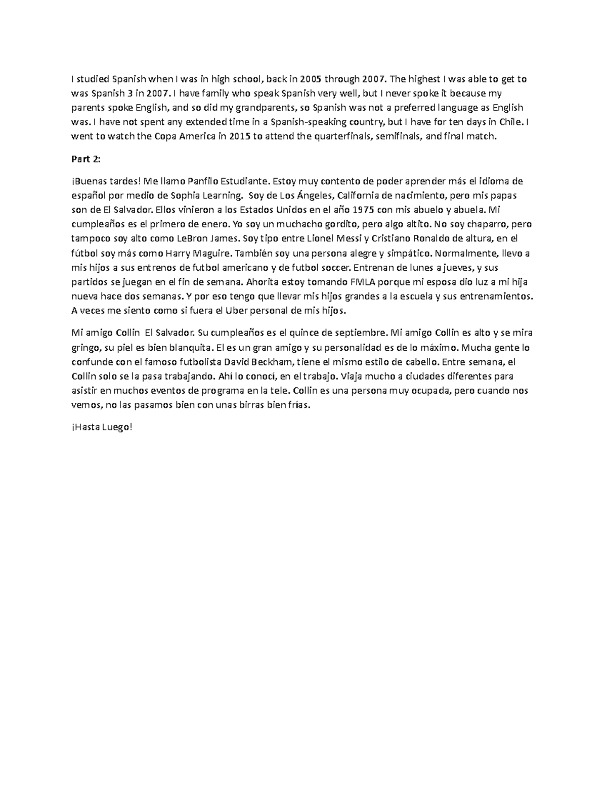 Unit 1 - Touchstone 1.1: Personal Introduction in Spanish 1 - Studocu