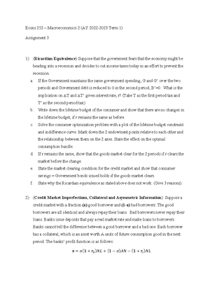 Macro 2 HW1 Sol1 - Worksheet - Homework 1 Econs 252- Macroeconomics 2 ...