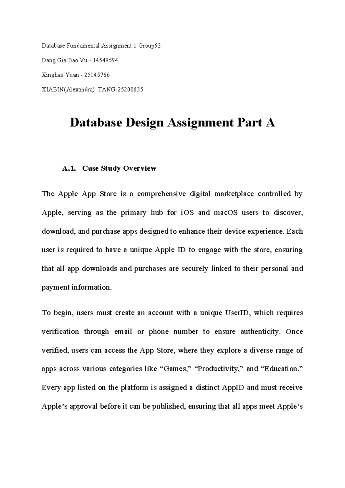 Database design assignment 1: Case study on Apple App Store - Studocu