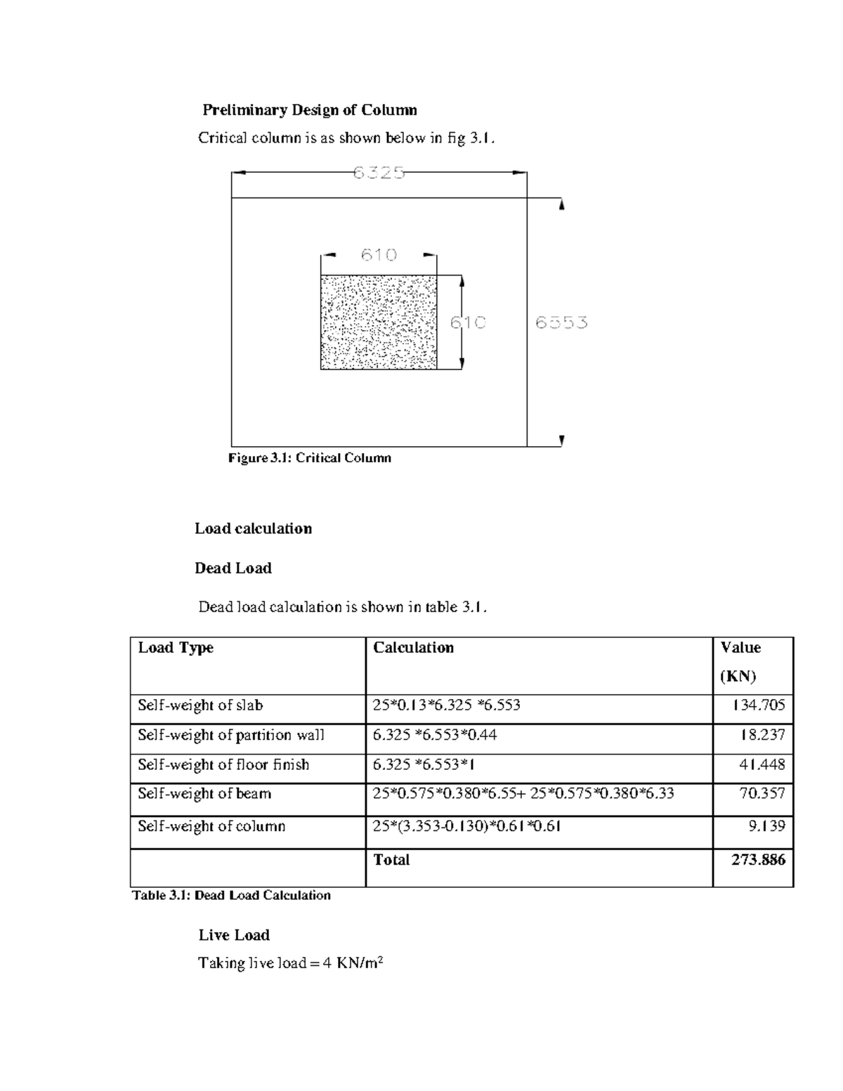 Preliminary Design of Column Load Calculations (ENG 101) - Studocu