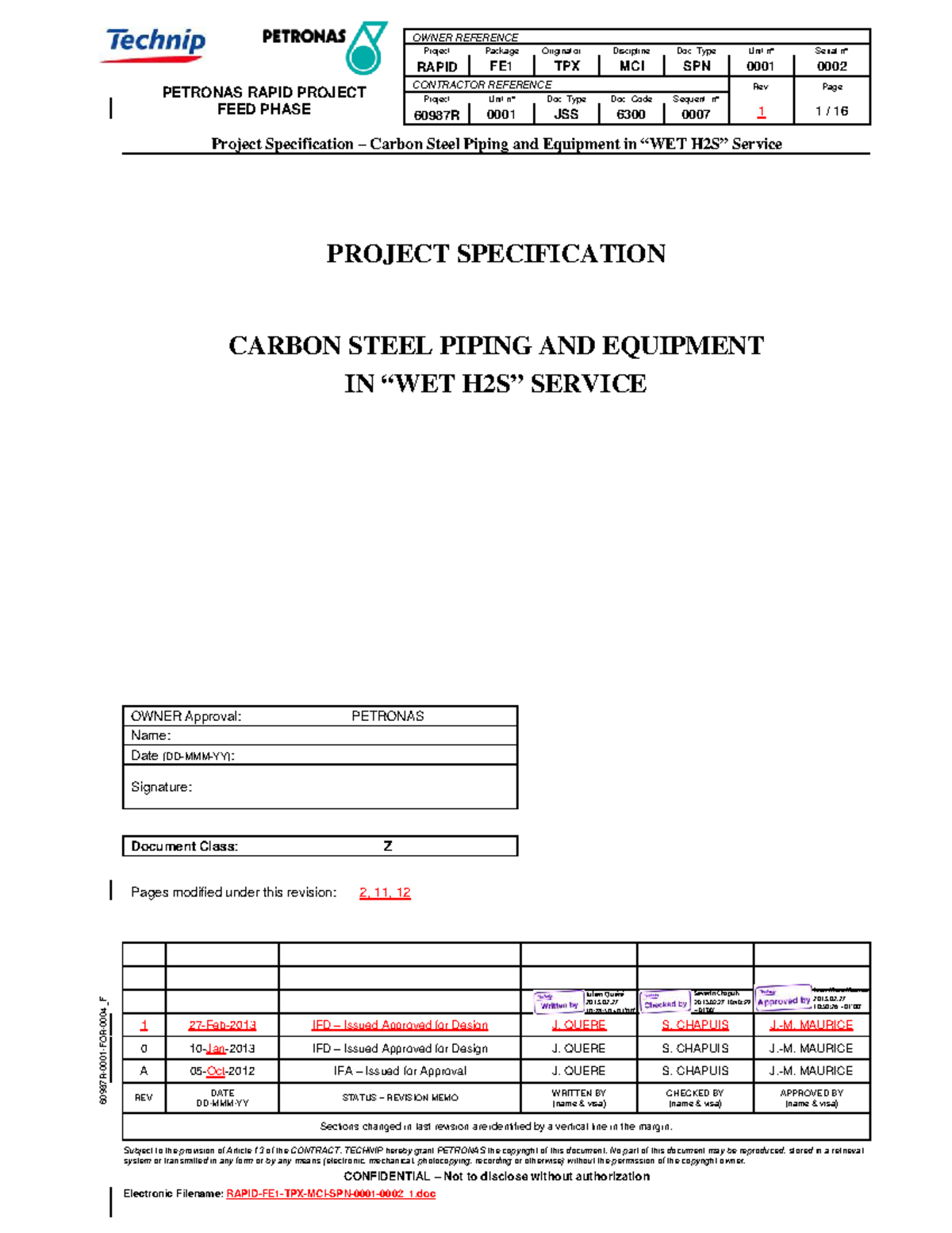 Project Specification for Carbon Steel Piping & Equipment - RAPID FE1 ...