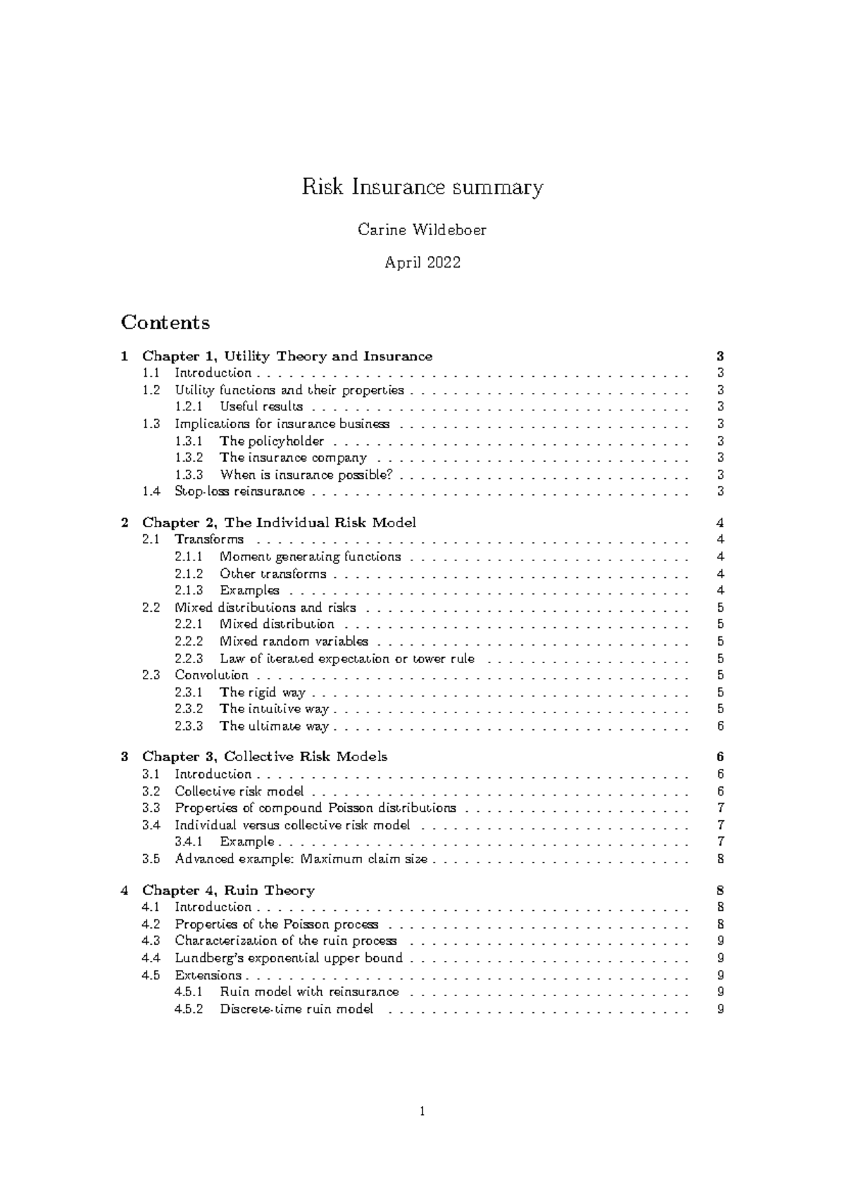 Risk Insurance (RINS 101) Lecture Notes Summary and Key Concepts ...