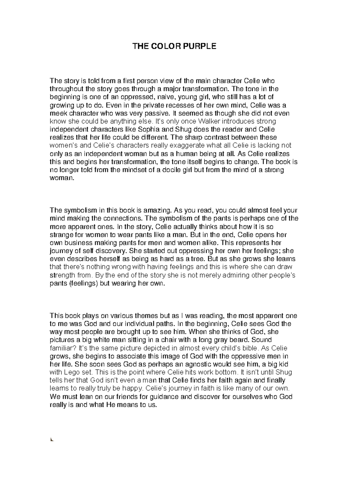 The Color Purple - Comprehensive Study Notes and Analysis - Studocu