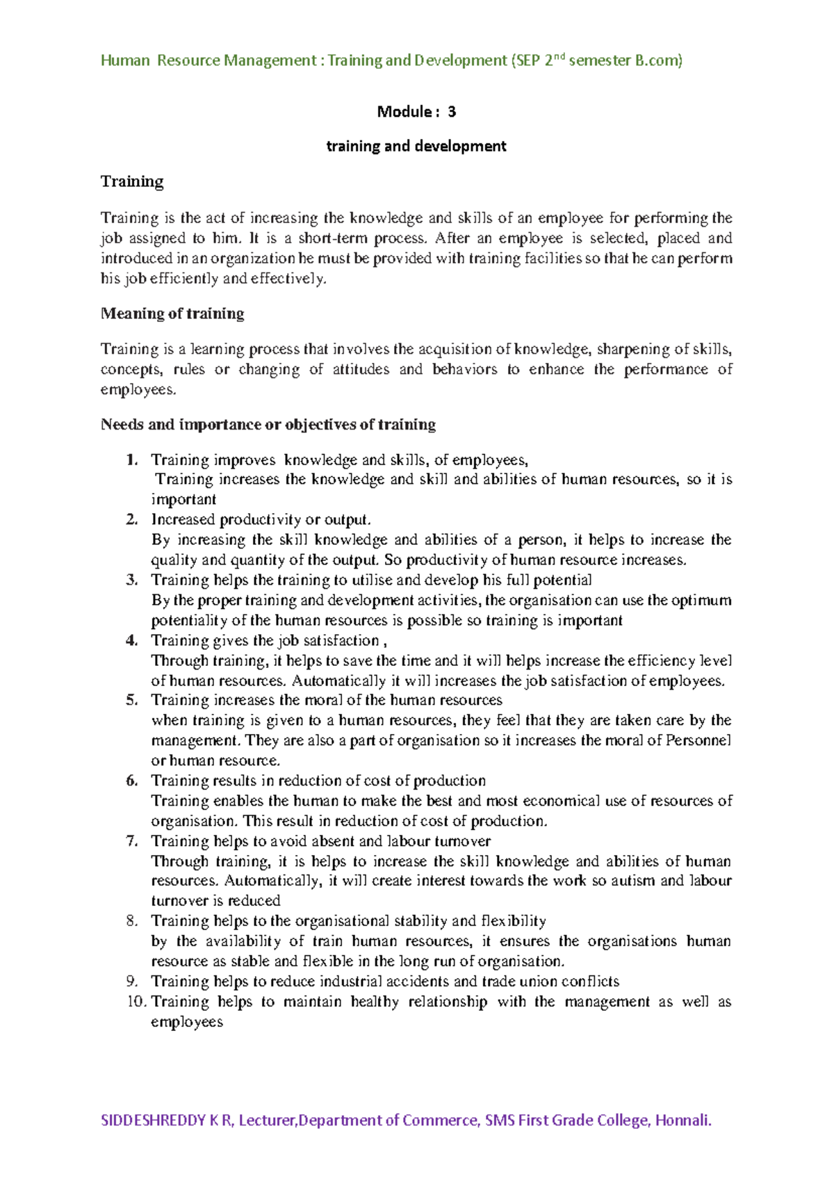 Human Resource Management: Training & Development (HRM3SR) - Studocu