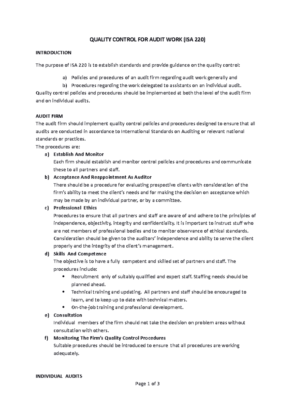 AC201 Quality Control in Audit Work (ISA 220) - Comprehensive Guide ...