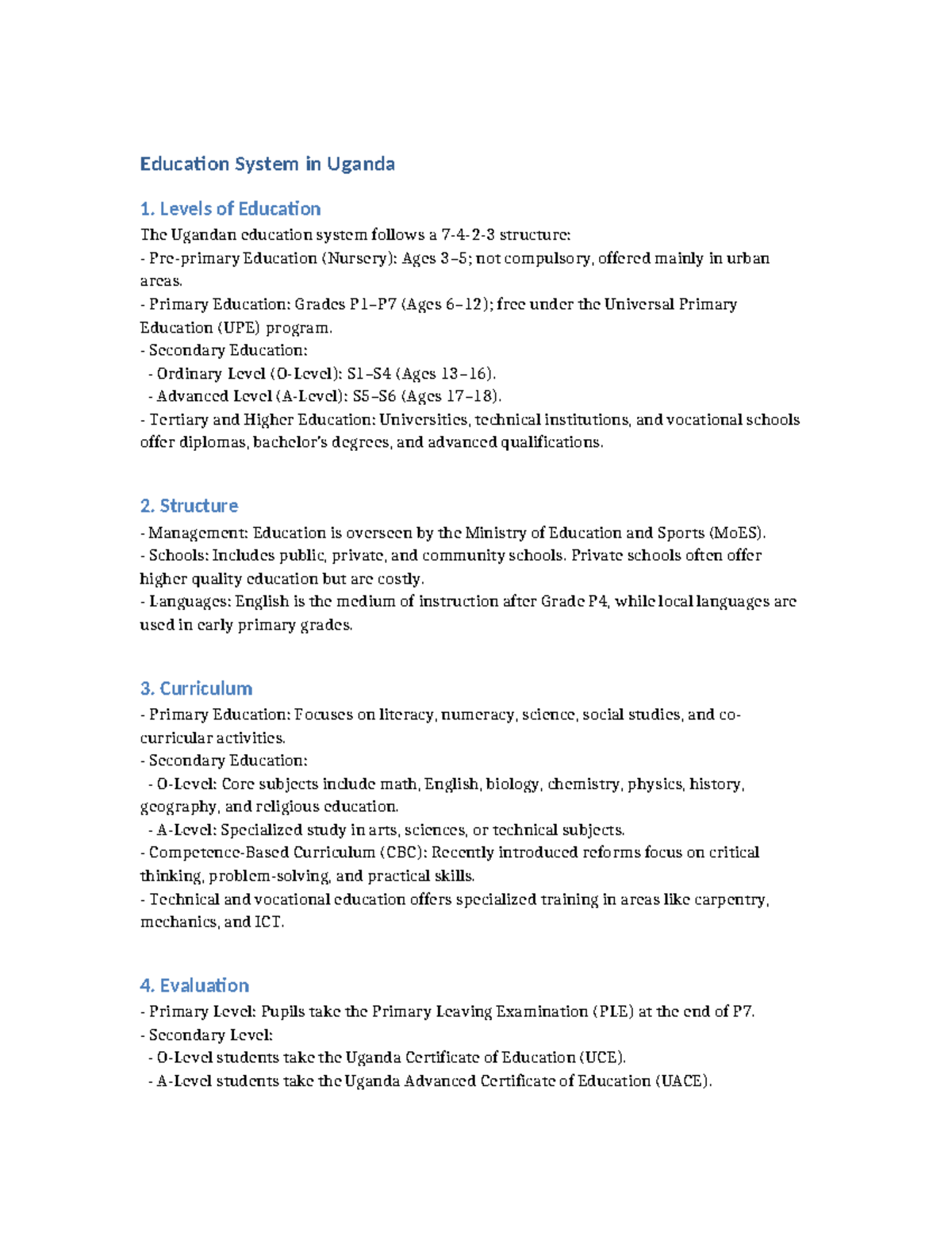 EDU 101: Overview of the Education System in Uganda - Studocu