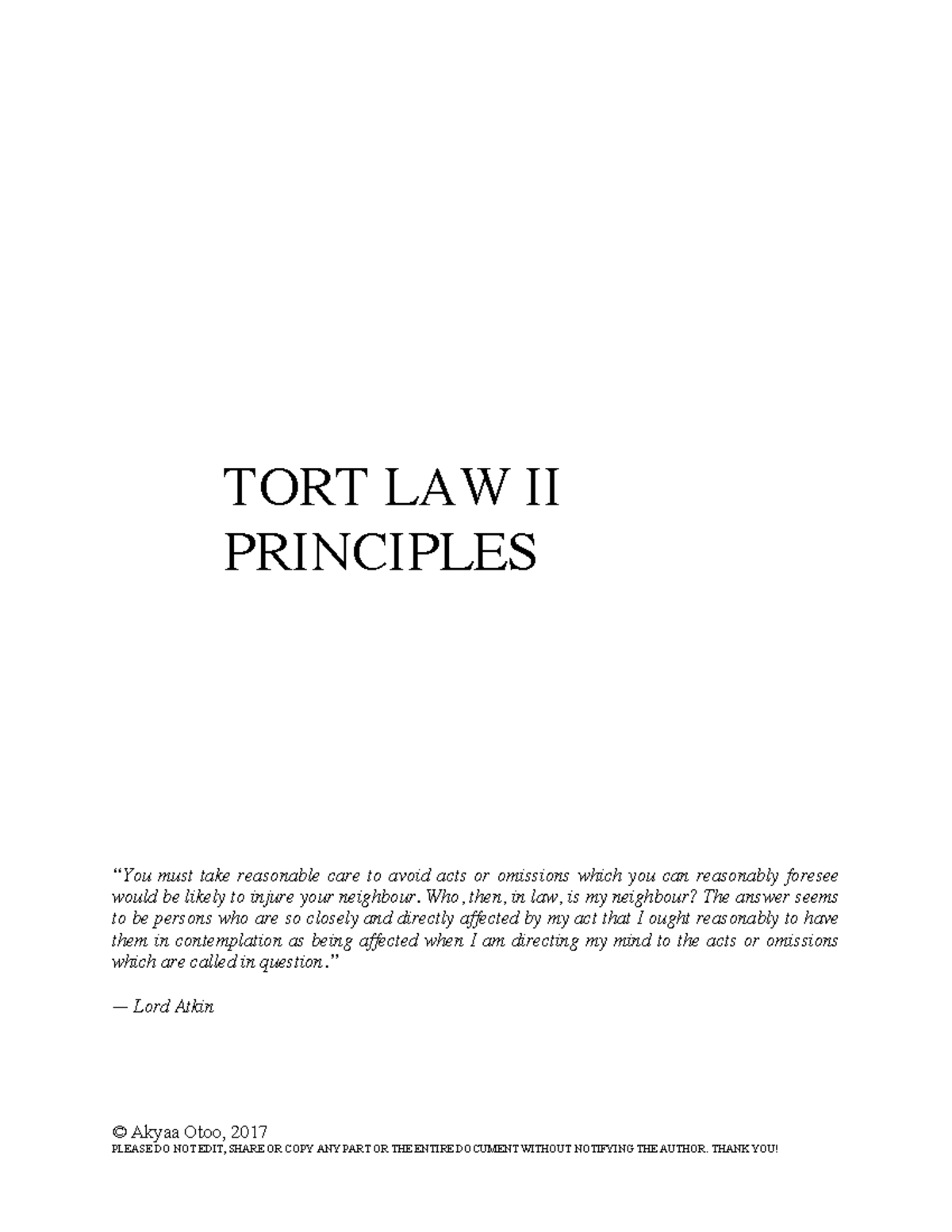 Tort Law II Principles: Updated Study Outline and Key Concepts - Studocu