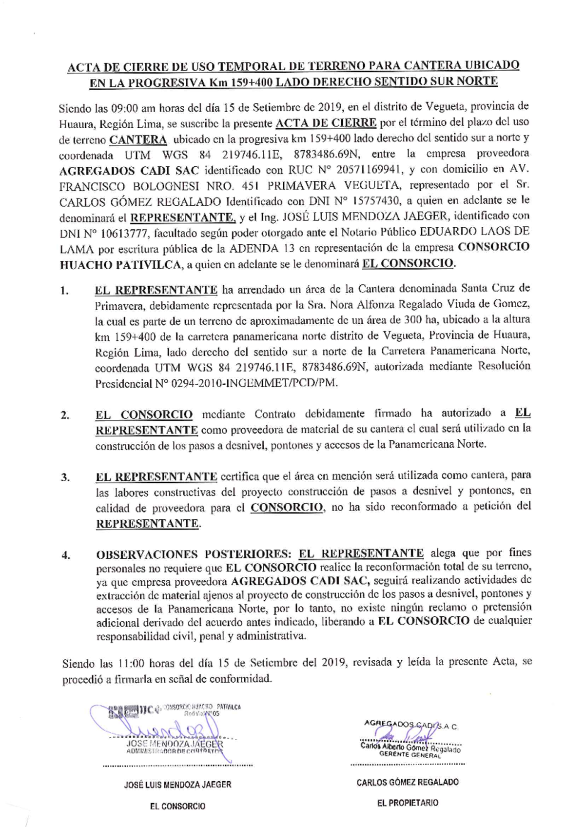 ACTA DE CIERRE N° 07: Uso Temporal de Terreno para Cantera y DME - Studocu