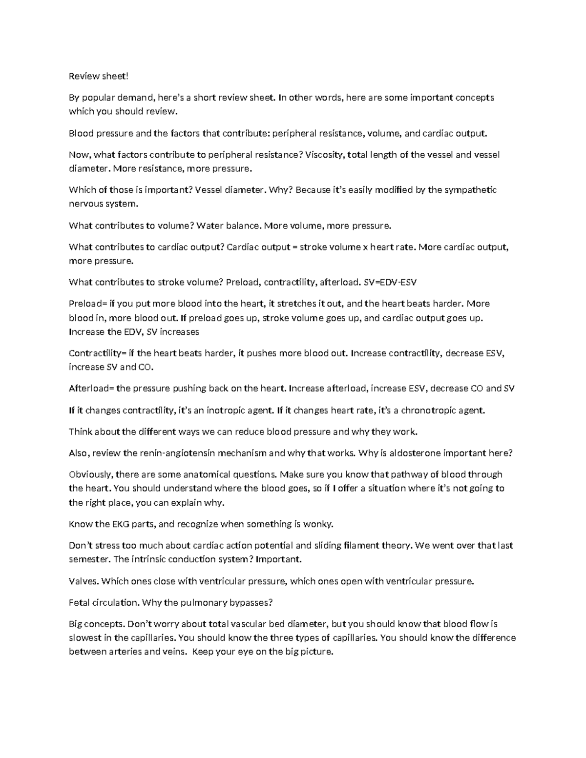 Blood Pressure Review Sheet: Key Concepts for Mastery - Studocu