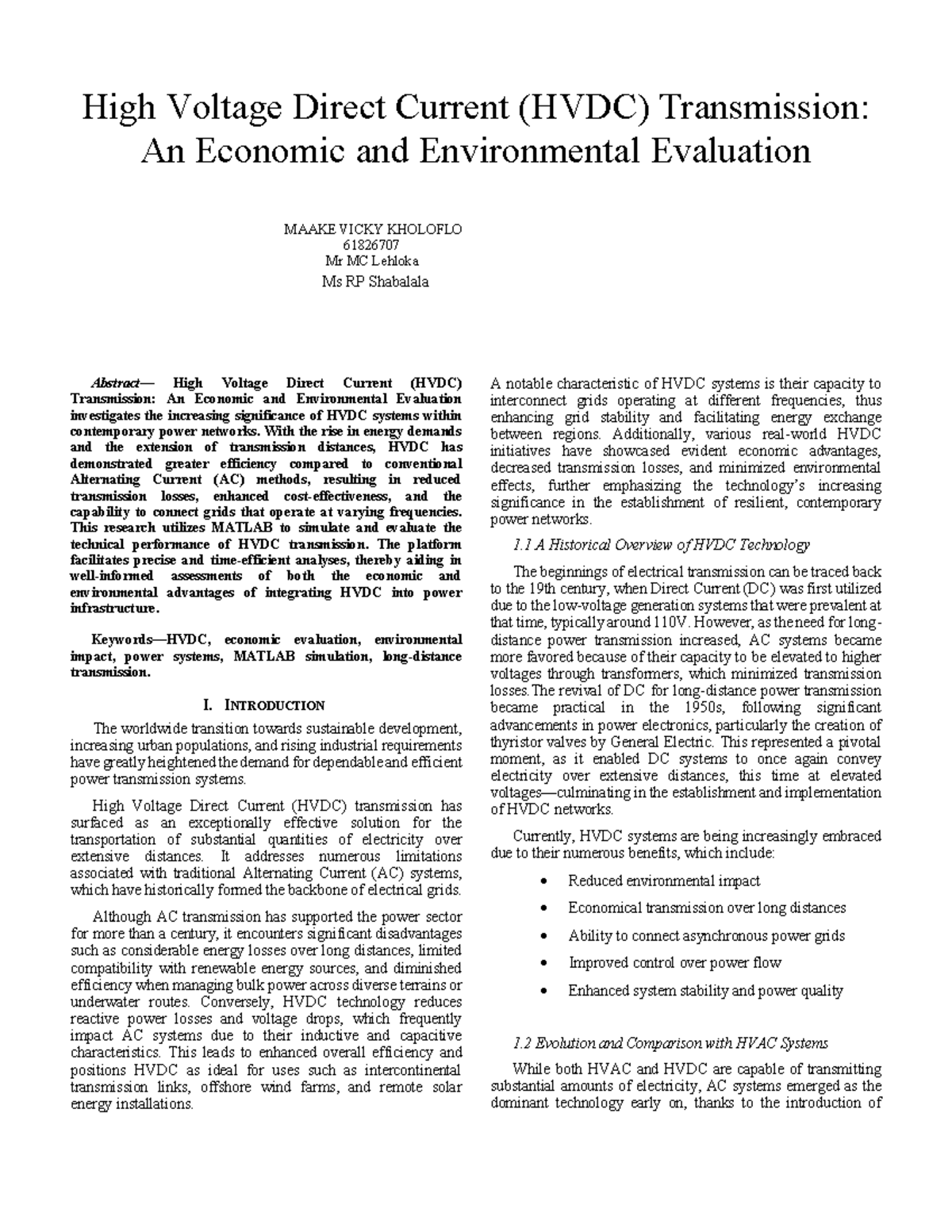 Economic and Environmental Evaluation of HVDC Transmission Systems ...