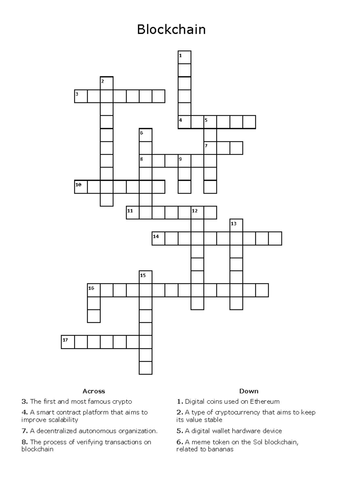 BCT Crossword Puzzle - Question Bank on Blockchain Concepts - Studocu