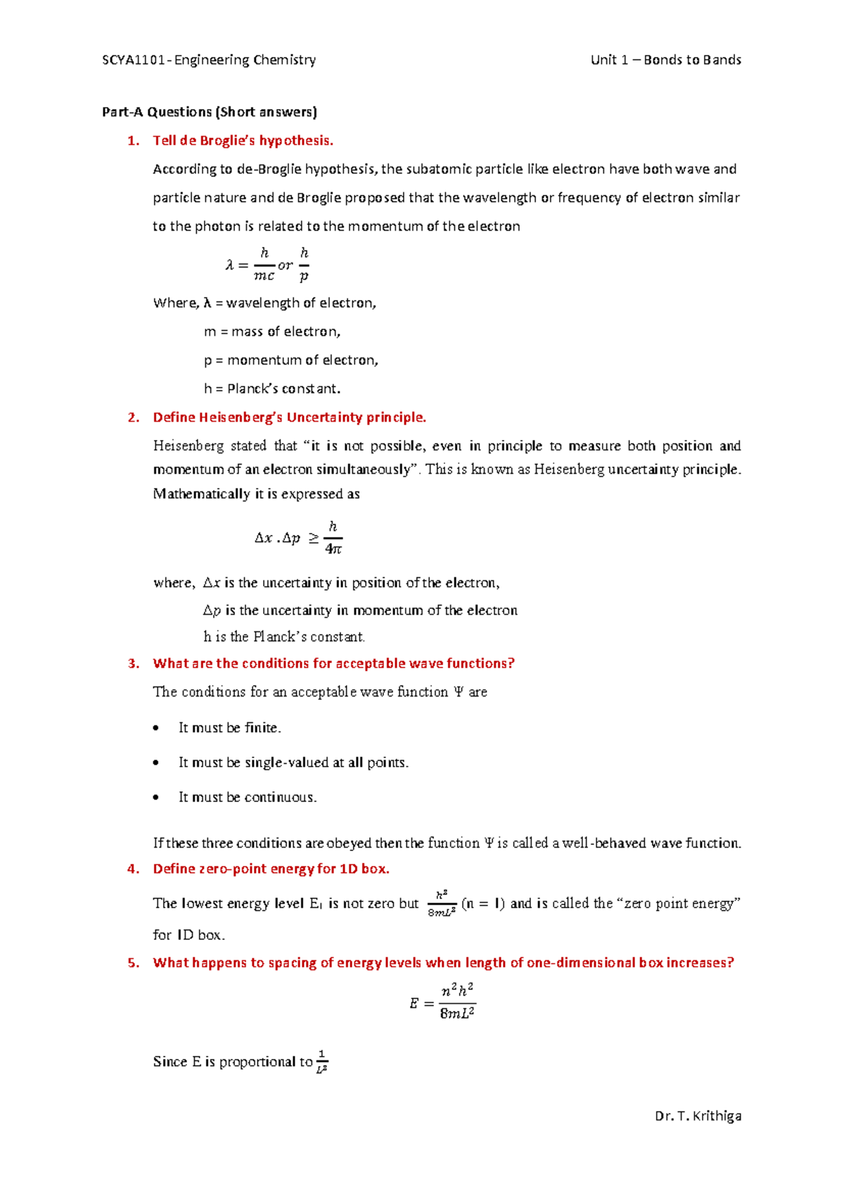 Engineering Chemistry Unit 1: Bonds to Bands - Key Concepts & Questions ...