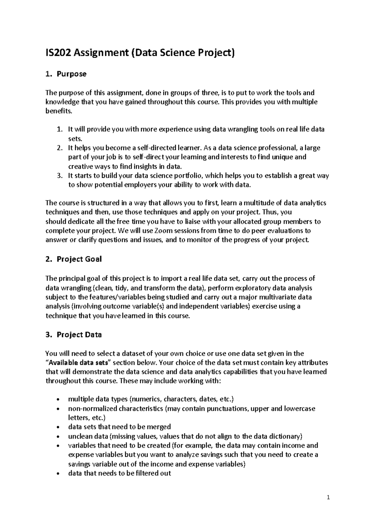IS202 Data Science Group Project Guidelines - Sem II 2021 - Studocu