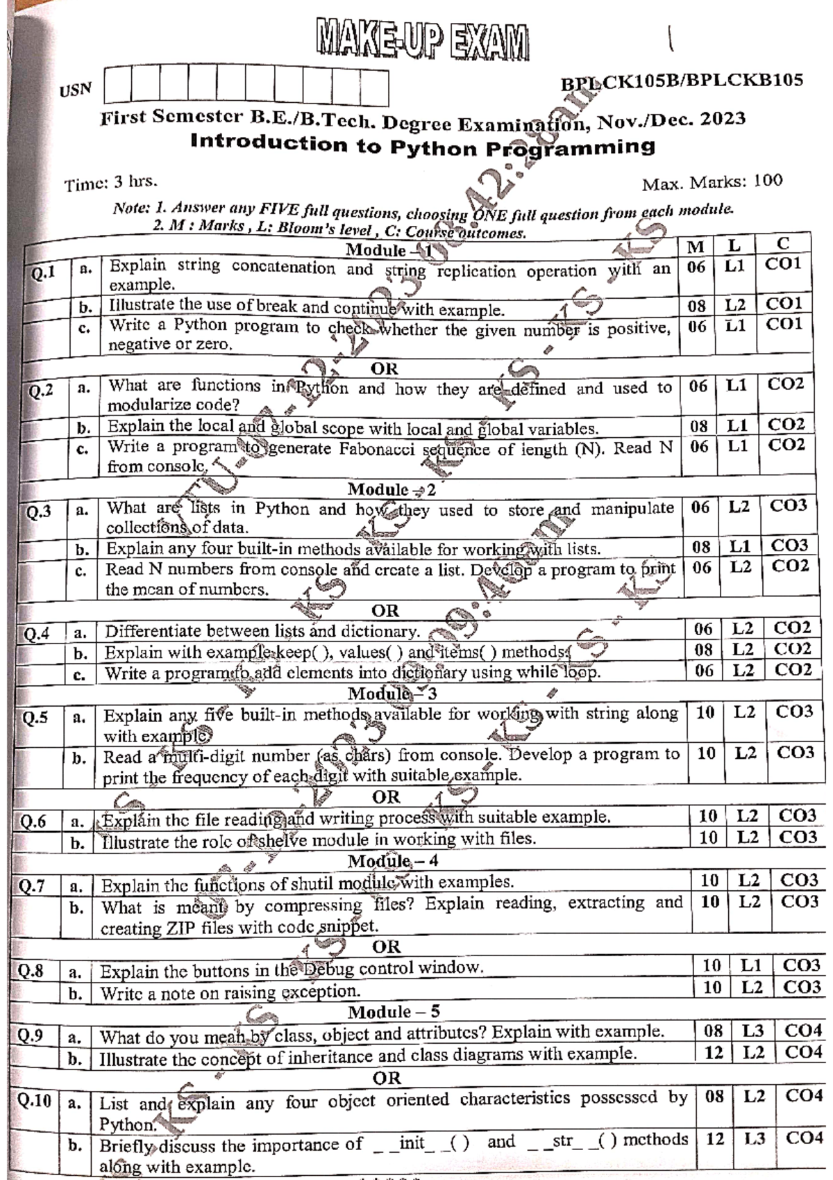Python Programming - First Sem Exam Sample Paper 2023 - Studocu