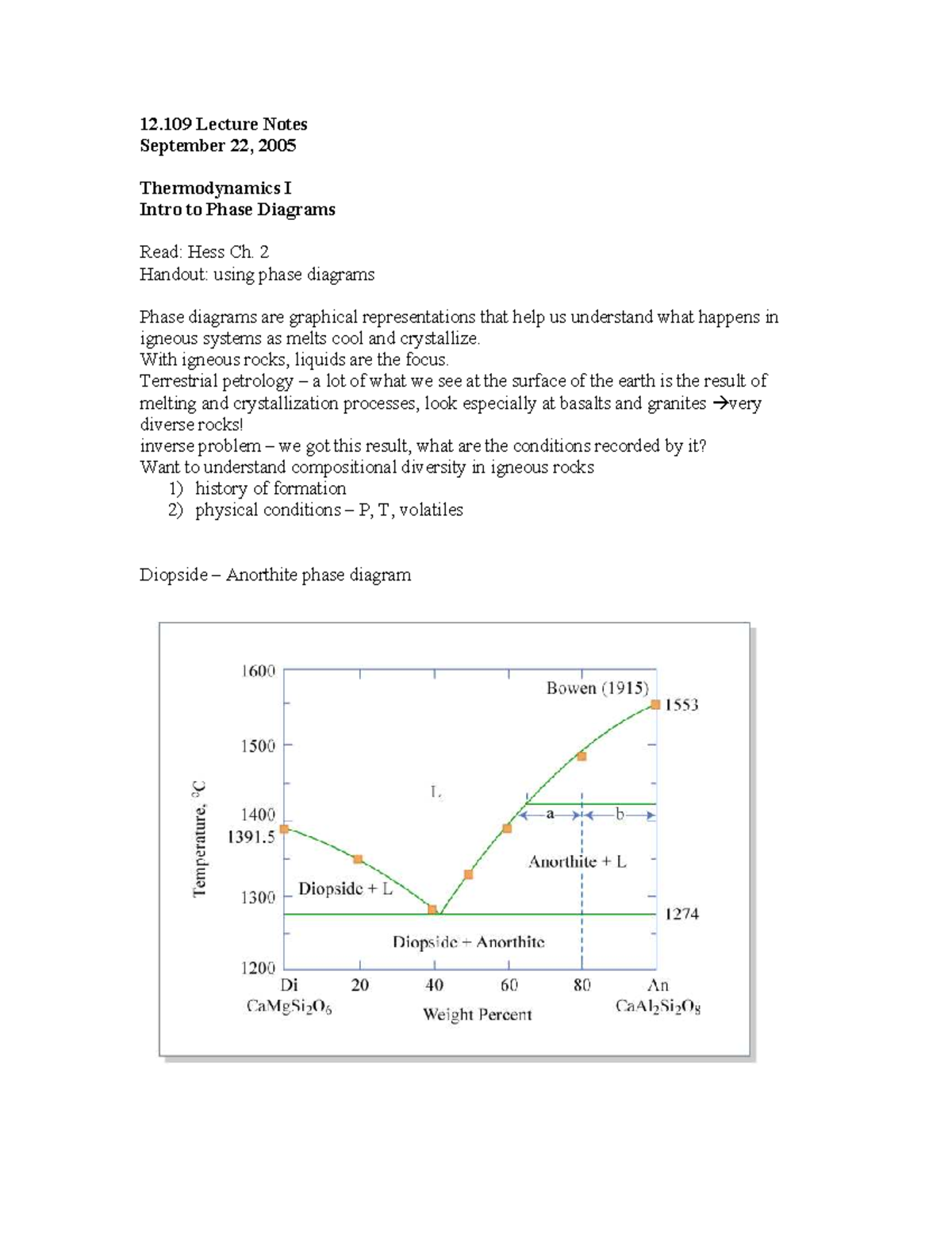 12.109 Lecture Notes: Thermodynamics I - Phase Diagrams Overview - Studocu