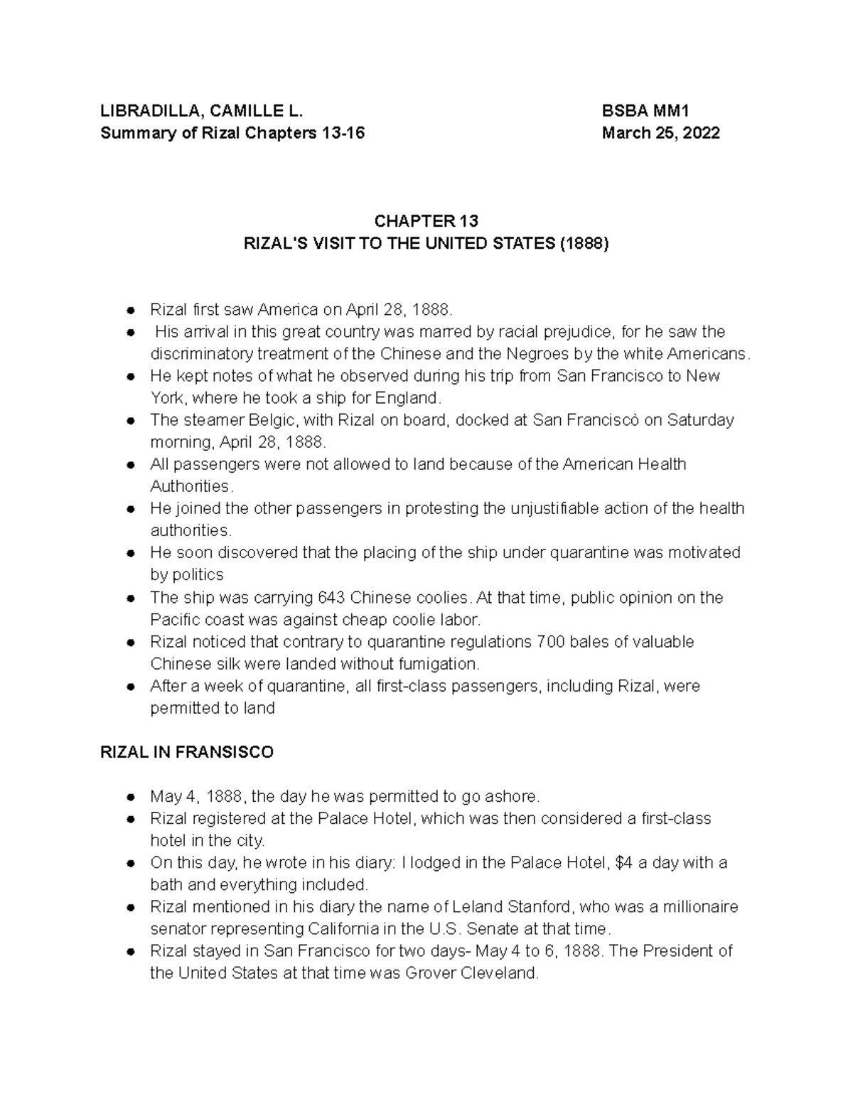 Life and Works of Rizal Summary of Chapters 13-16 - Marketing ...