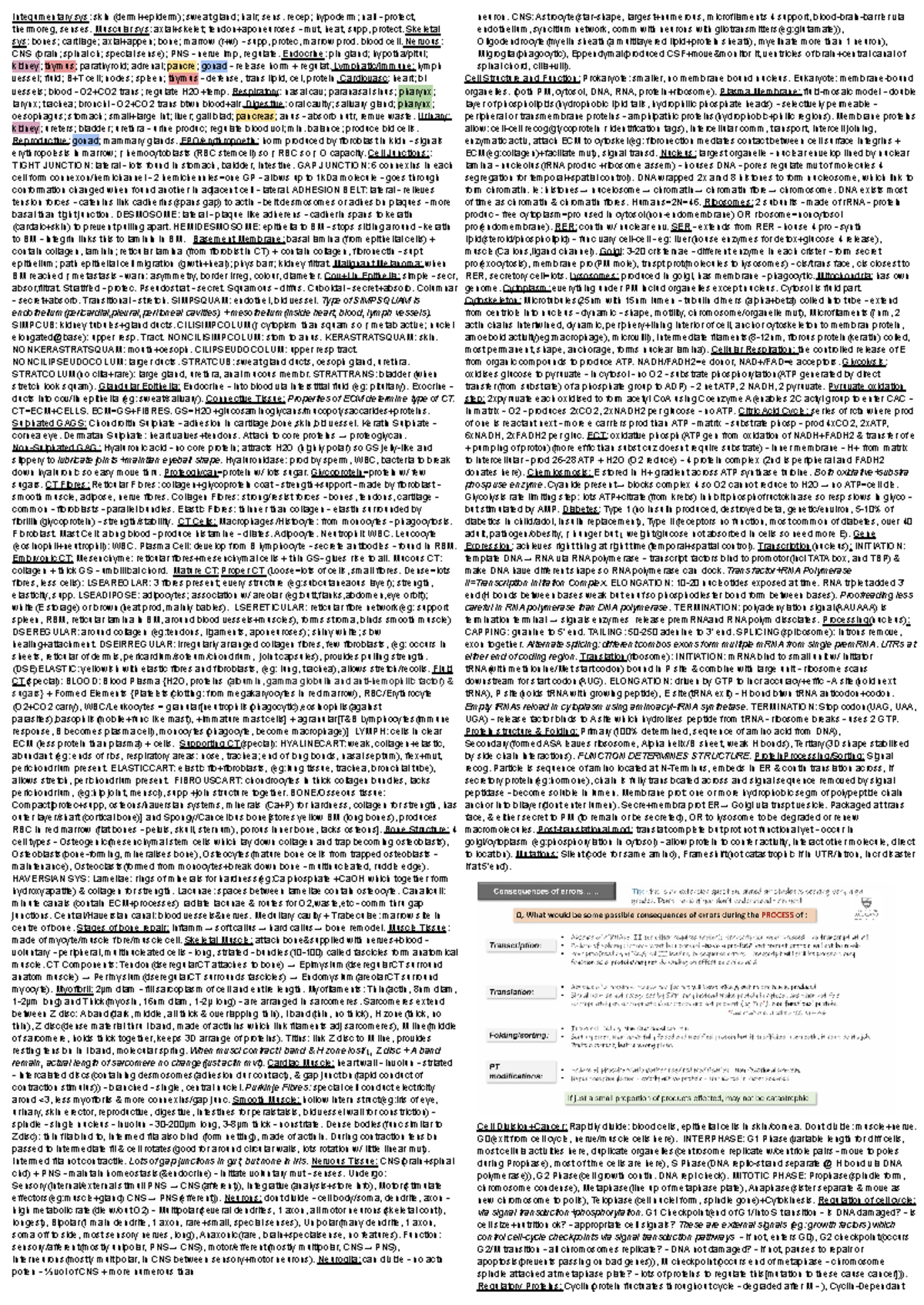 BIOSCI 107 Mid Term Cheat Sheet - Integumentary sys: skin (dermi ...