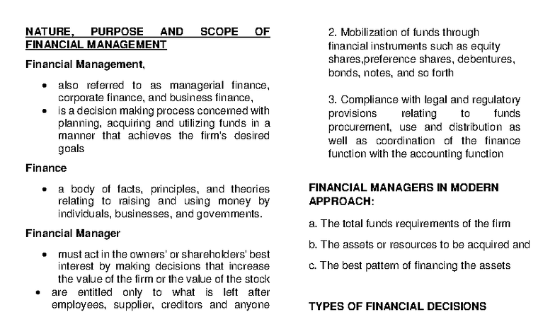 FM Prelims Financial Management Concepts & Key Principles Review - Studocu