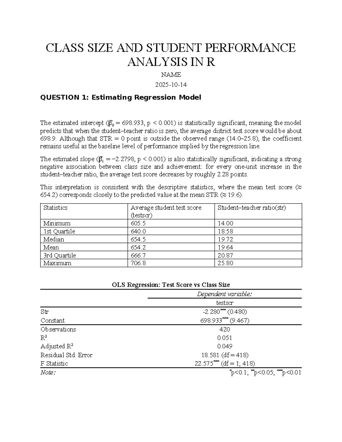 CLASS SIZE AND STUDENT PERFORMANCE ANALYSIS (R) - NOTES - Studocu