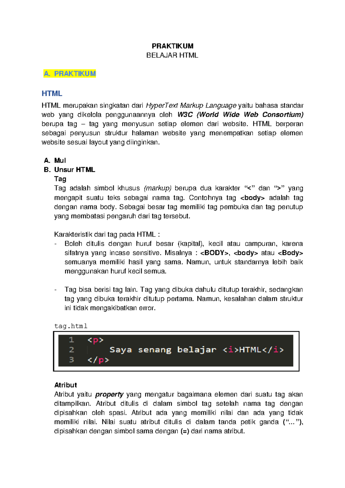 Belajar HTML: Praktikum dan Struktur Dasar - Study Club - Studocu