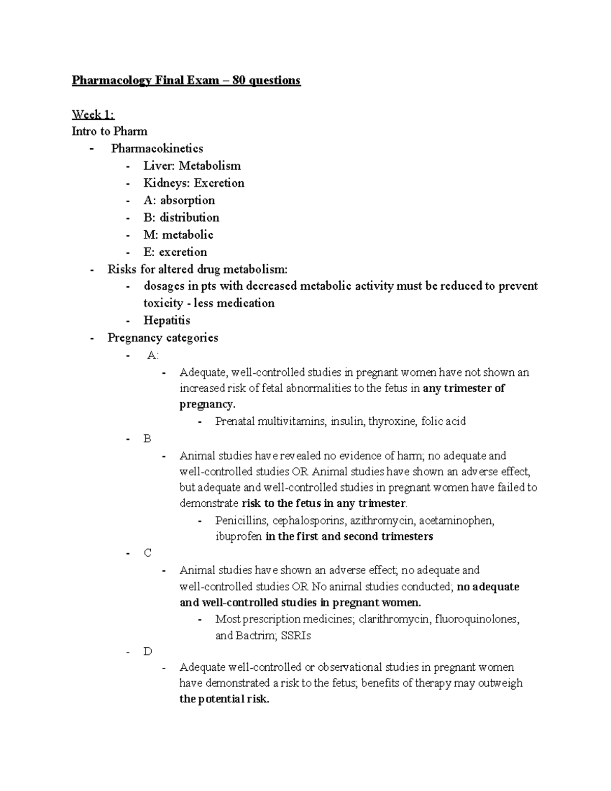 Pharmacology Final Exam Study Guide BP-3: Key Concepts & Drug Effects ...